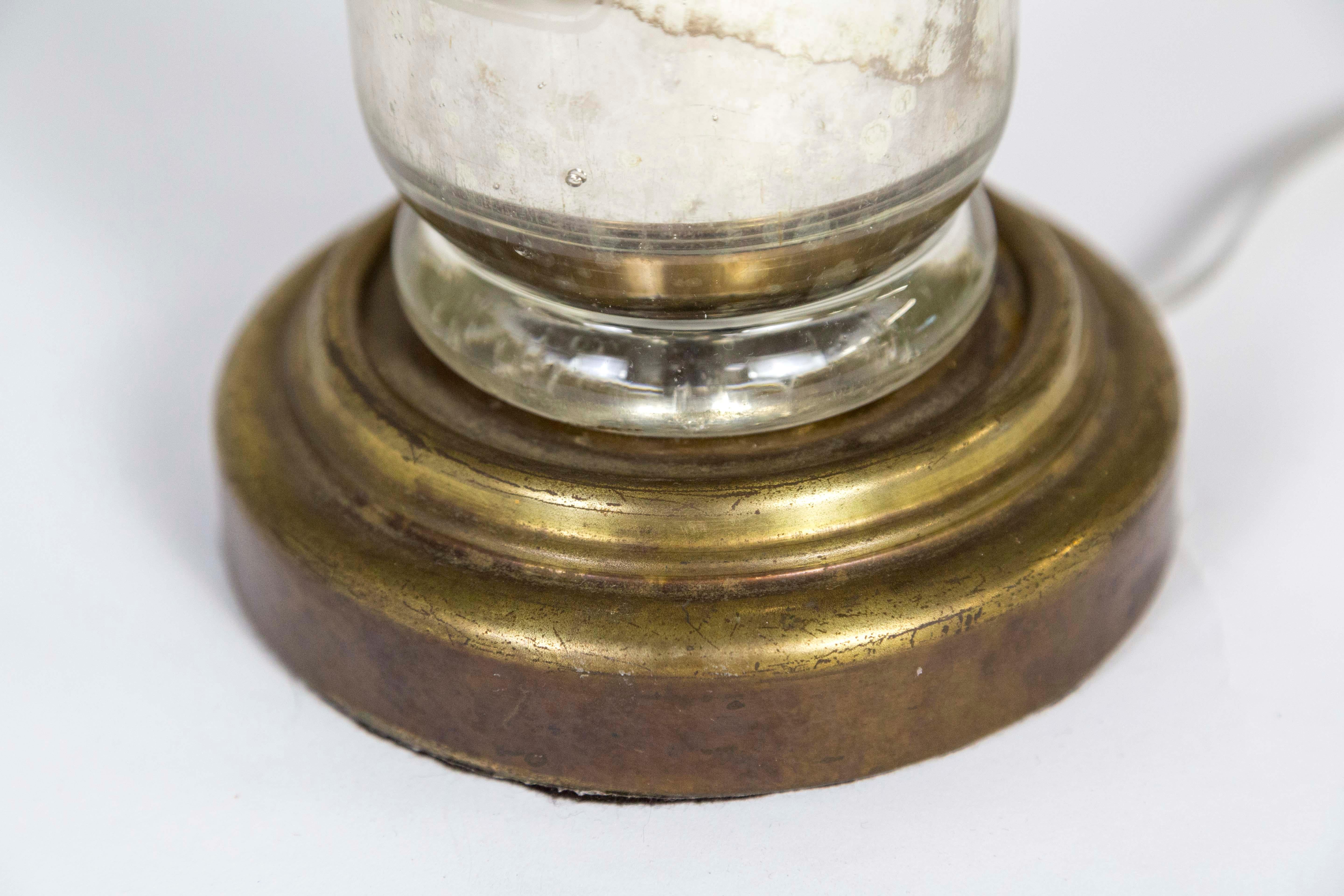 Antique Etched 'J.H. Hawkes' Mercury Glass Bottle Lamp on Gilt Base 4