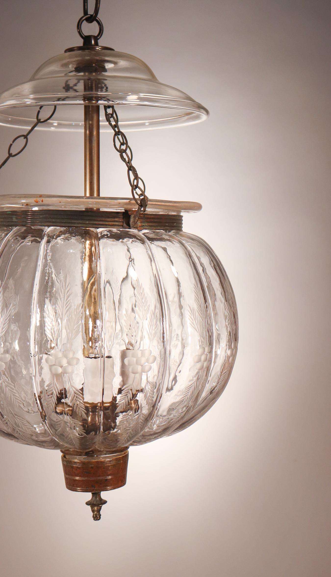 Dutch Colonial Antique Etched Melon Bell Jar Lantern