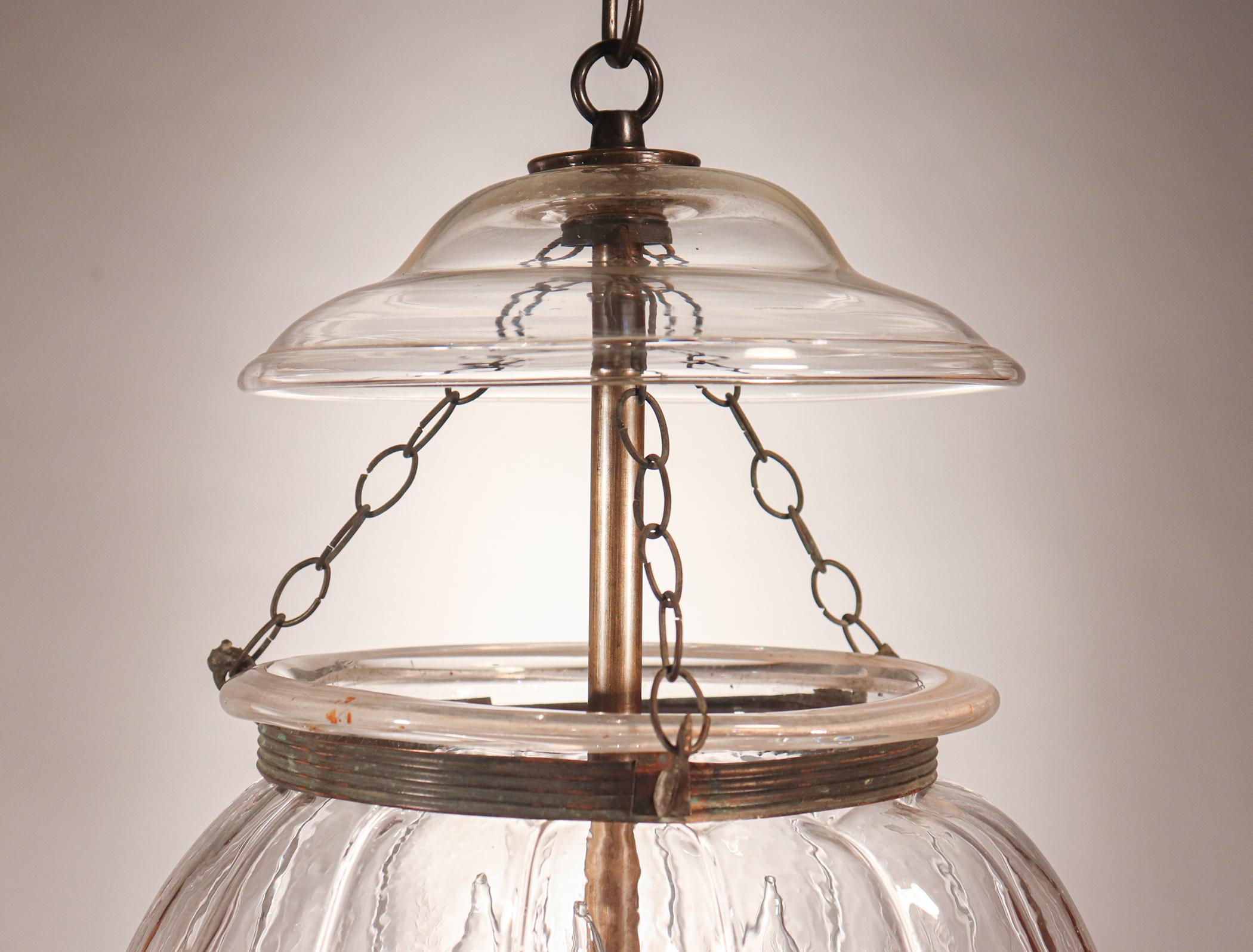 Belgian Antique Etched Melon Bell Jar Lantern