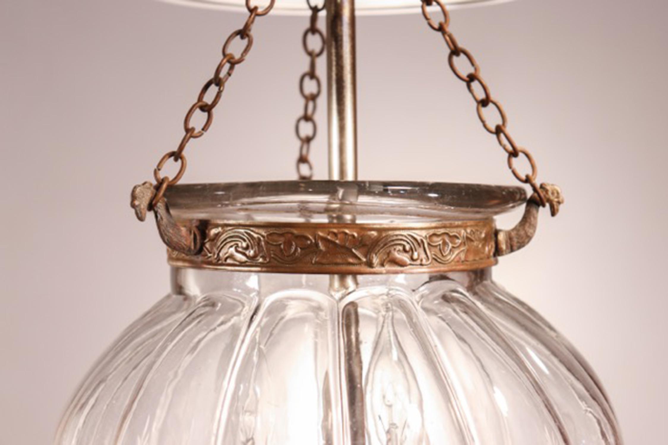 20th Century Antique Etched Melon Bell Jar Lantern
