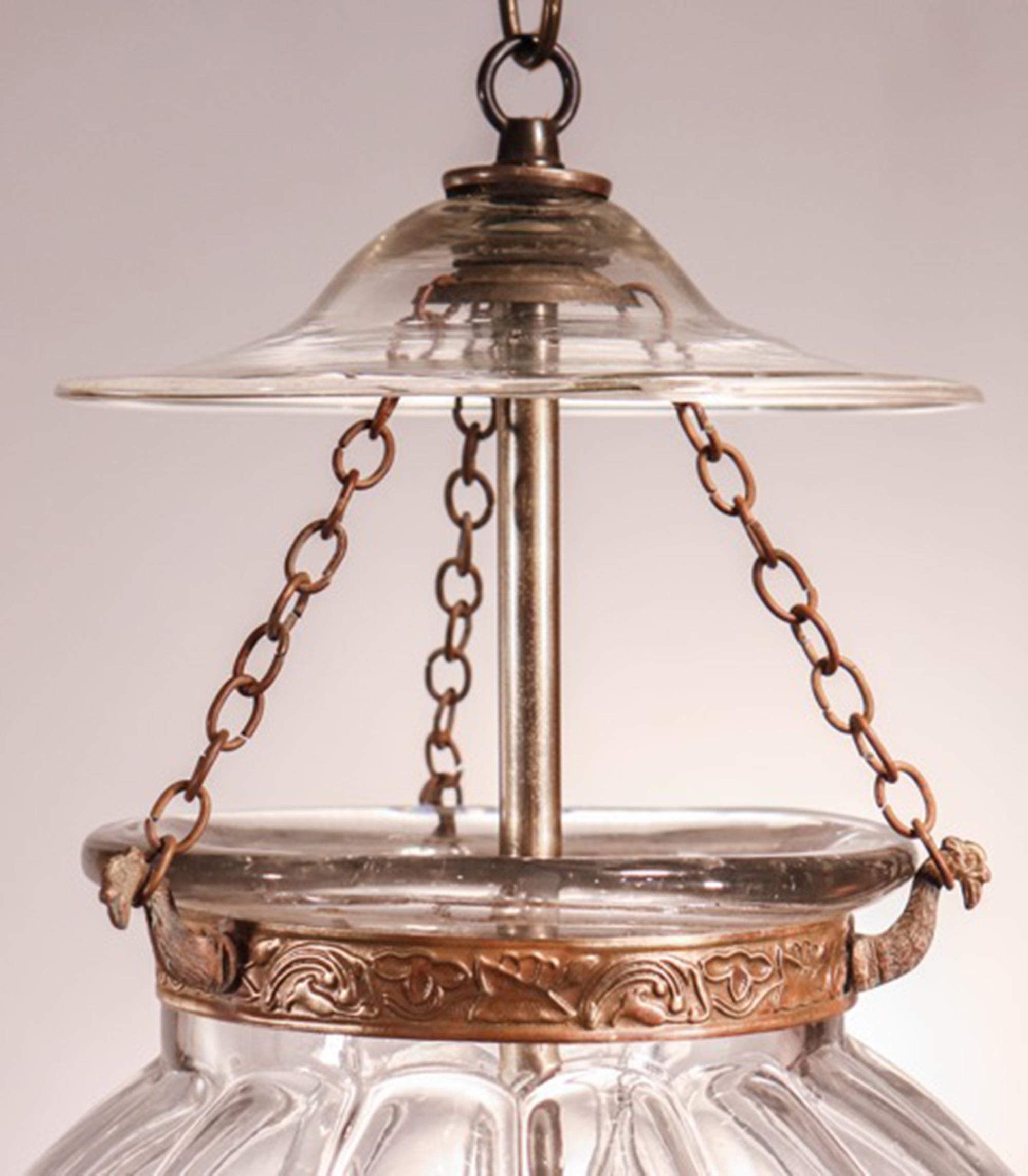 Brass Antique Etched Melon Bell Jar Lantern