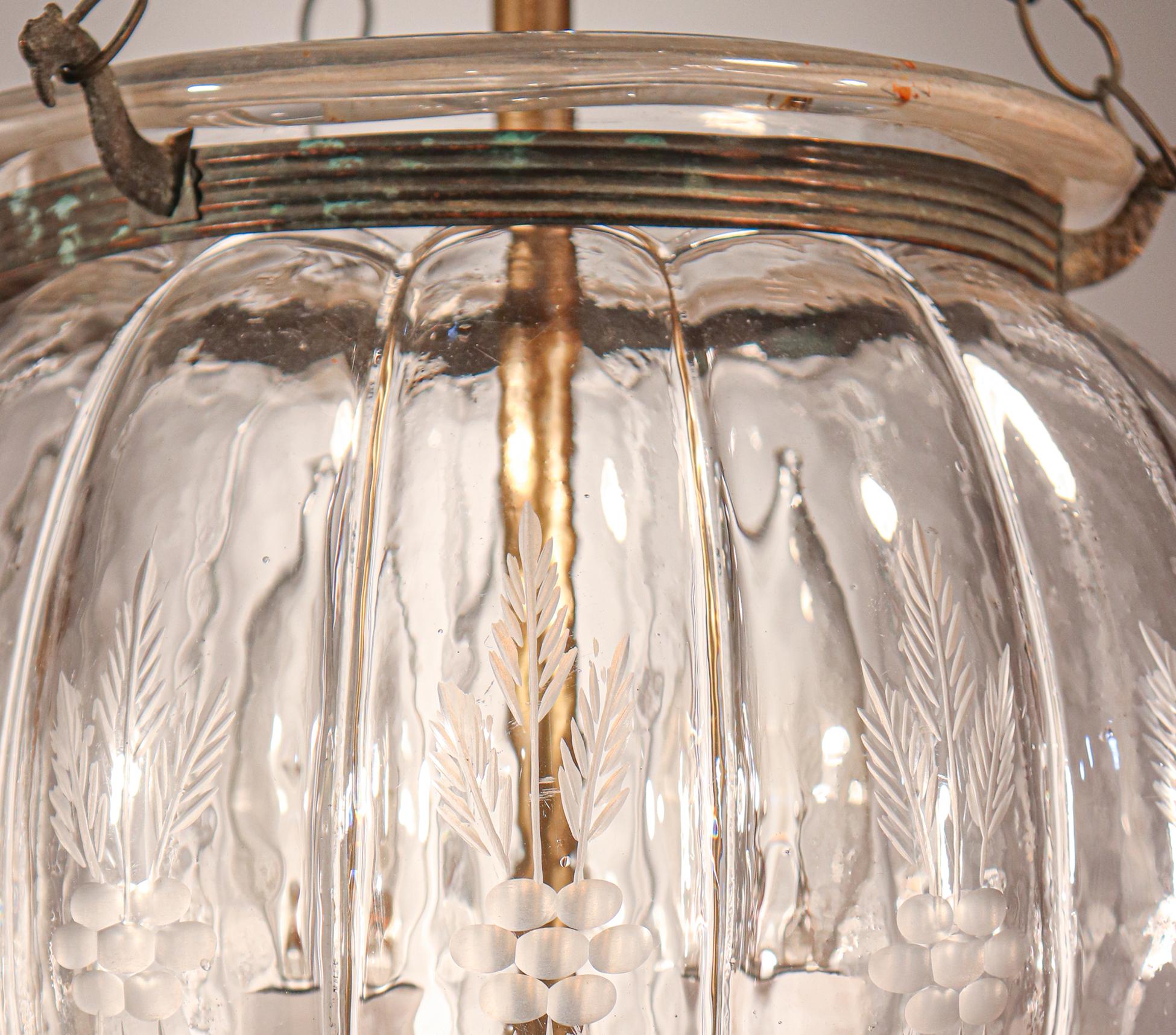 Glass Antique Etched Melon Bell Jar Lantern