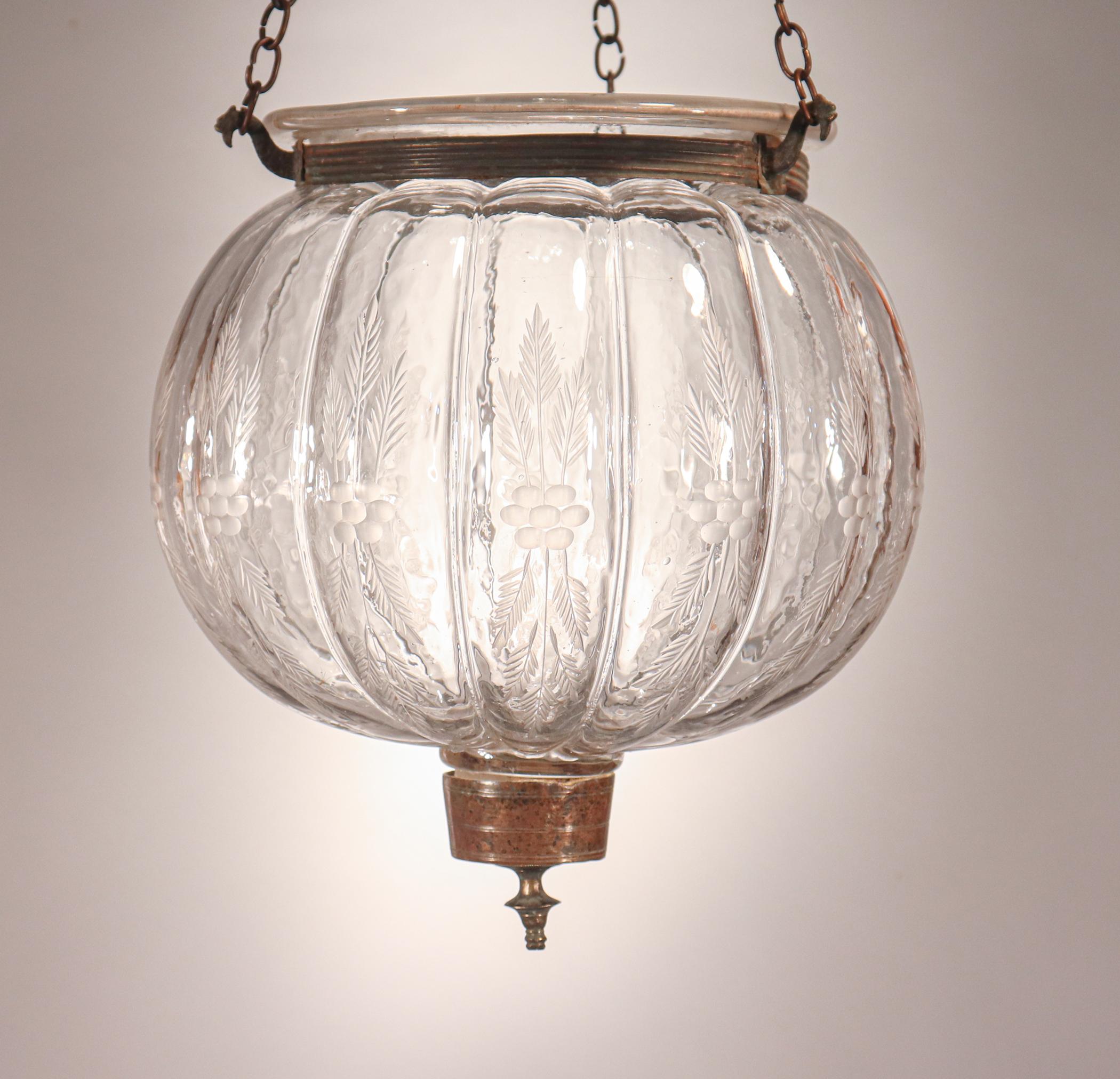 Antique Etched Melon Bell Jar Lantern 1