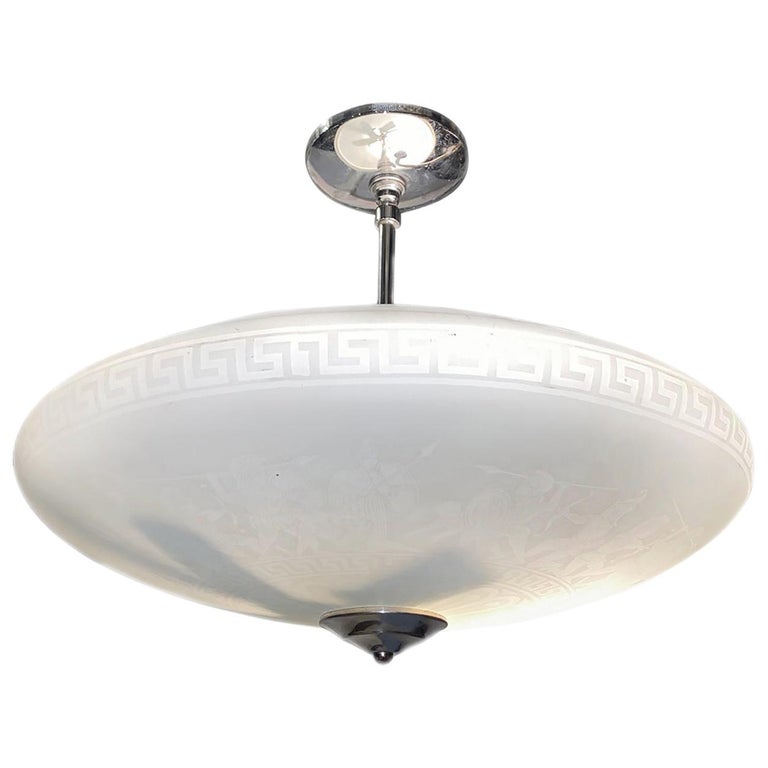 Antique Etched Milk Glass Light Fixture For Sale at 1stDibs