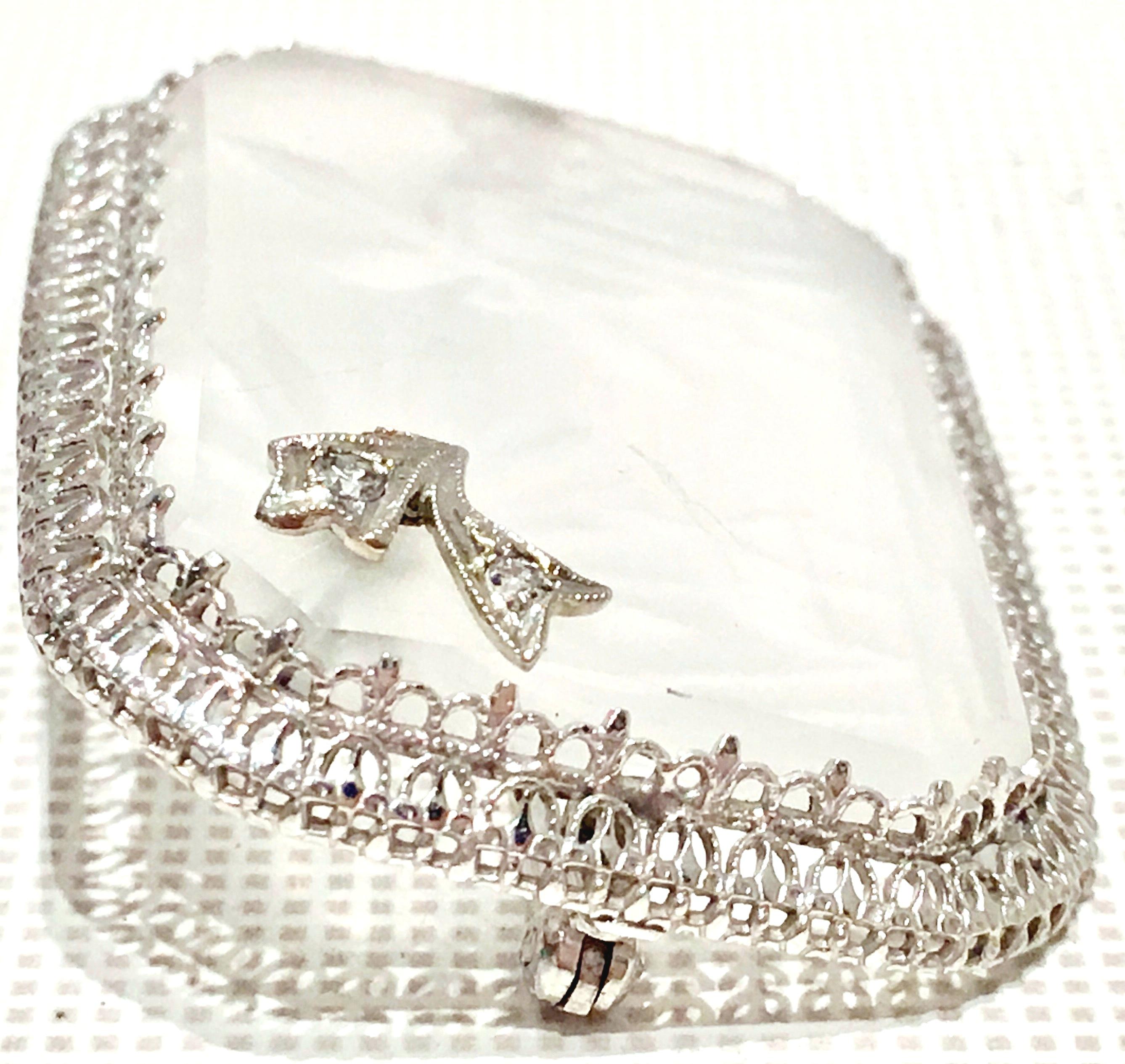 Antique Platinum Etched Crystal & Diamond Brooch For Sale 1
