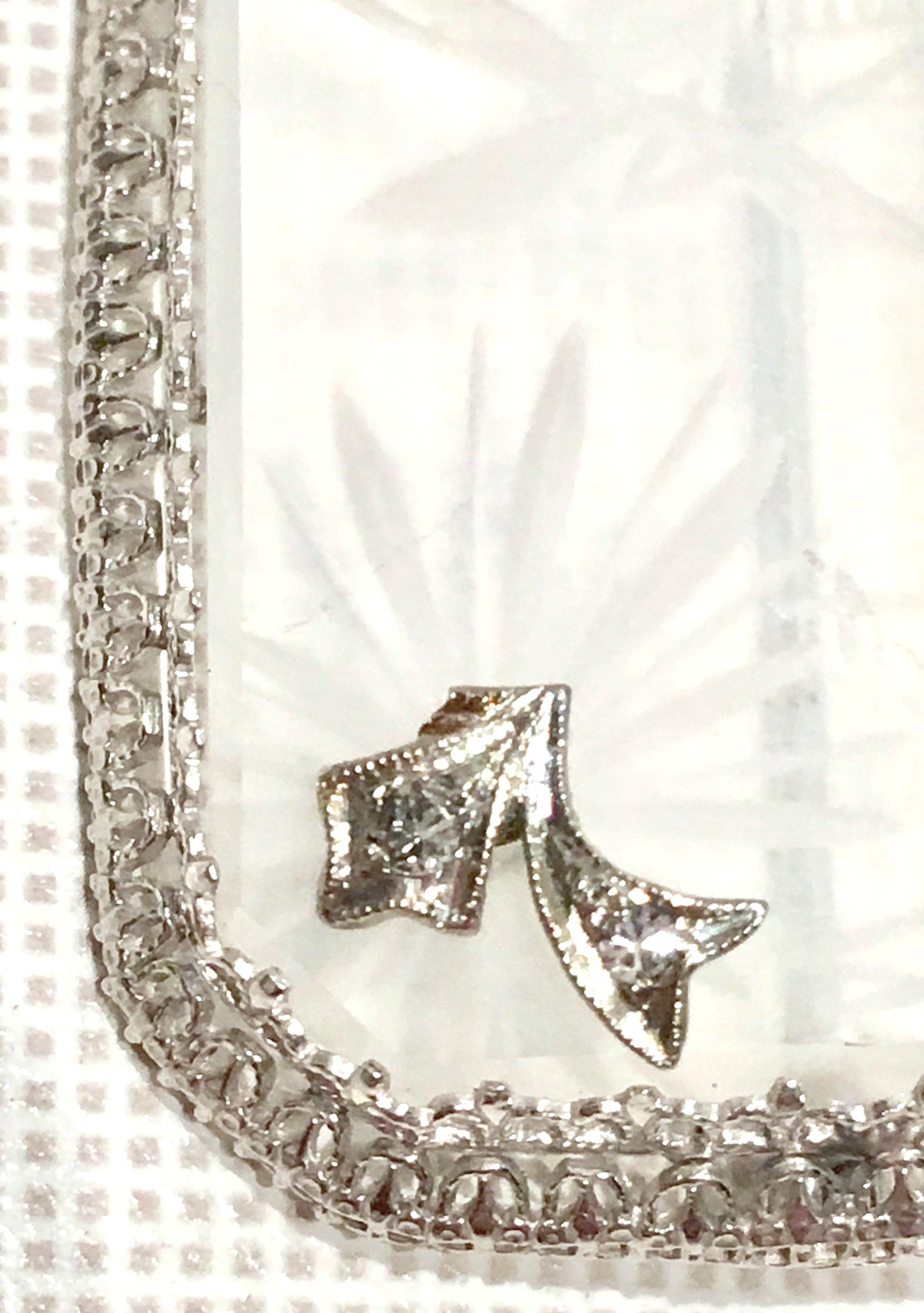 Antique Platinum Etched Crystal & Diamond Brooch For Sale 7