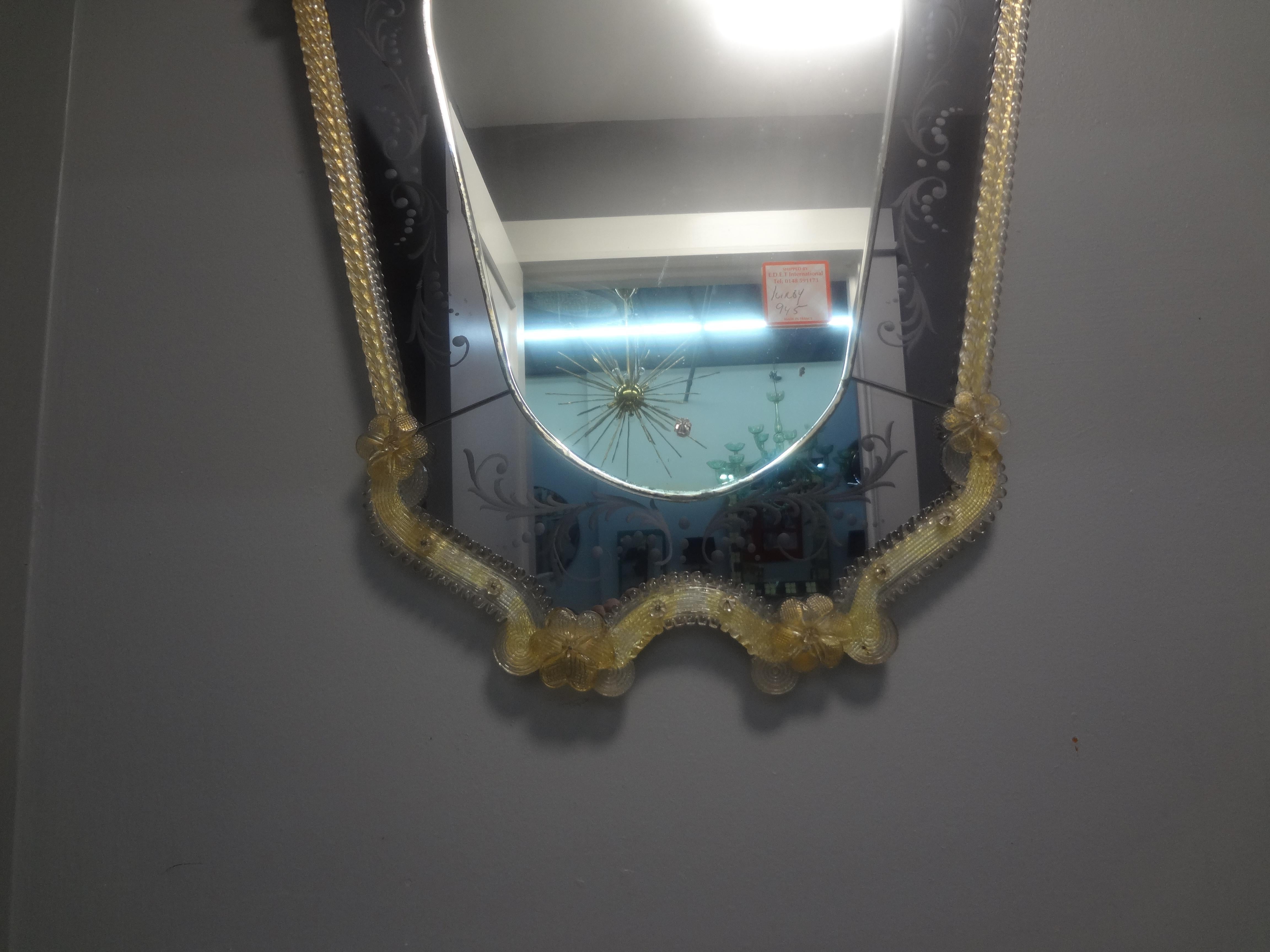 Mid-20th Century Antique Etched Venetian Mirror