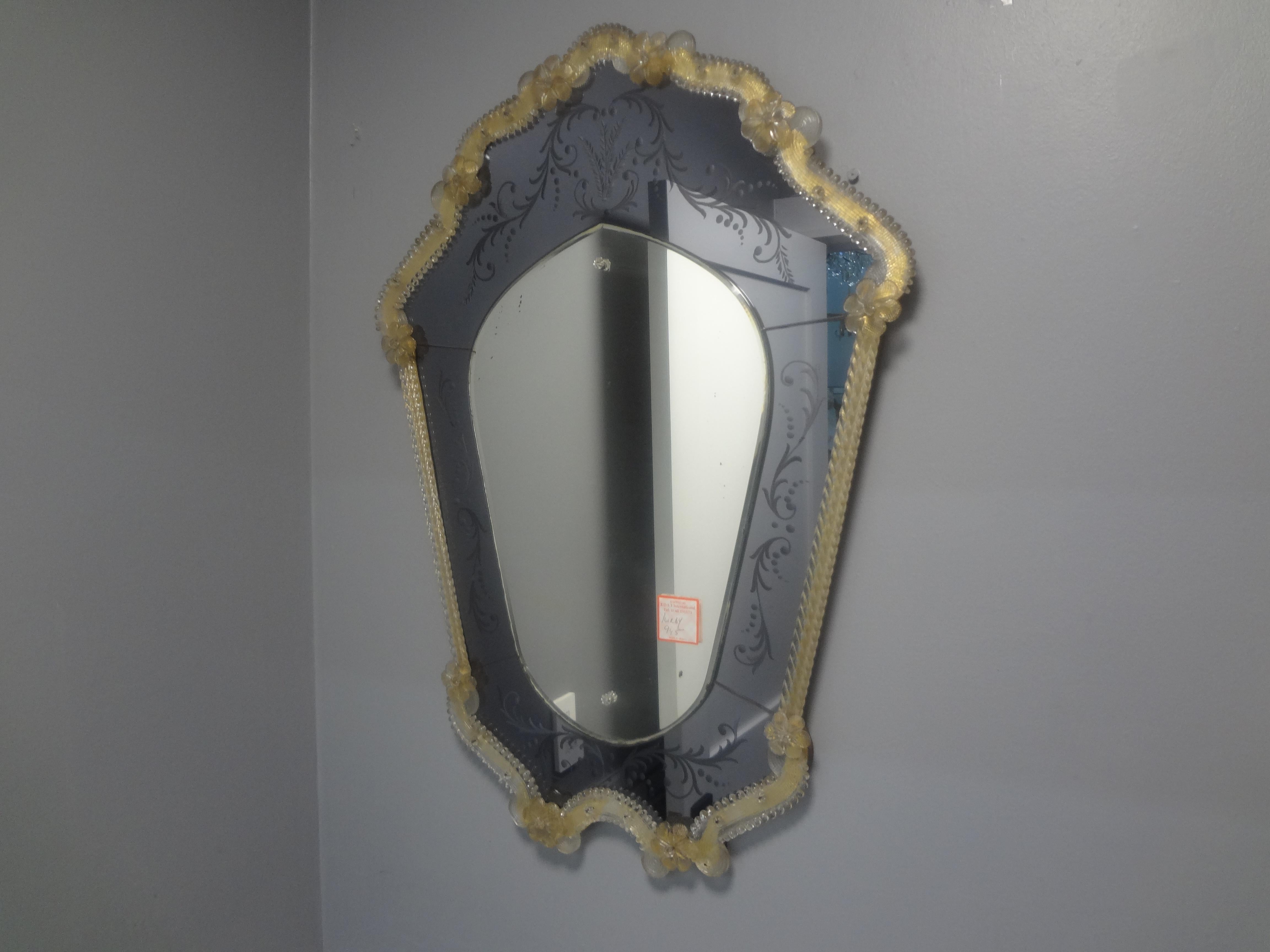 Antique Etched Venetian Mirror 3