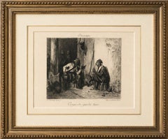 Antique Etching “Corps-de-garde turc” after Decamps, Flameng c1850
