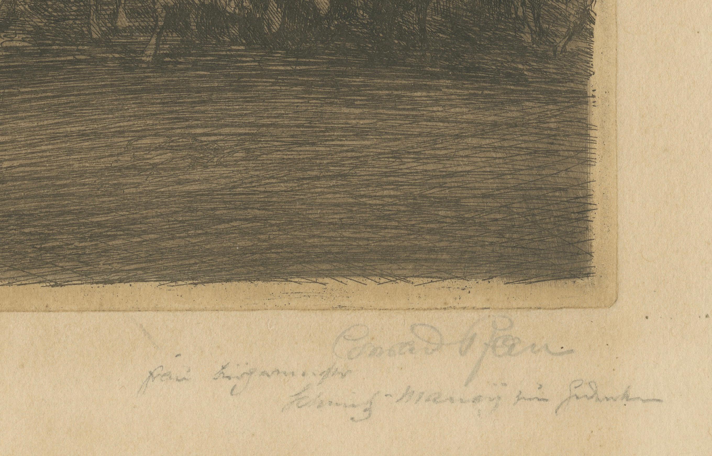 XX secolo Acquaforte antica: Villaggio tedesco, pastore e gregge, firmata 'Conrad Rau', 1920 ca. in vendita