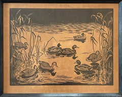 Antique Etching of Ducks, Aage Roose (1880-1970), Framed