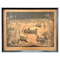 Antique Etching of Ducks, Aage Roose (1880-1970), Framed