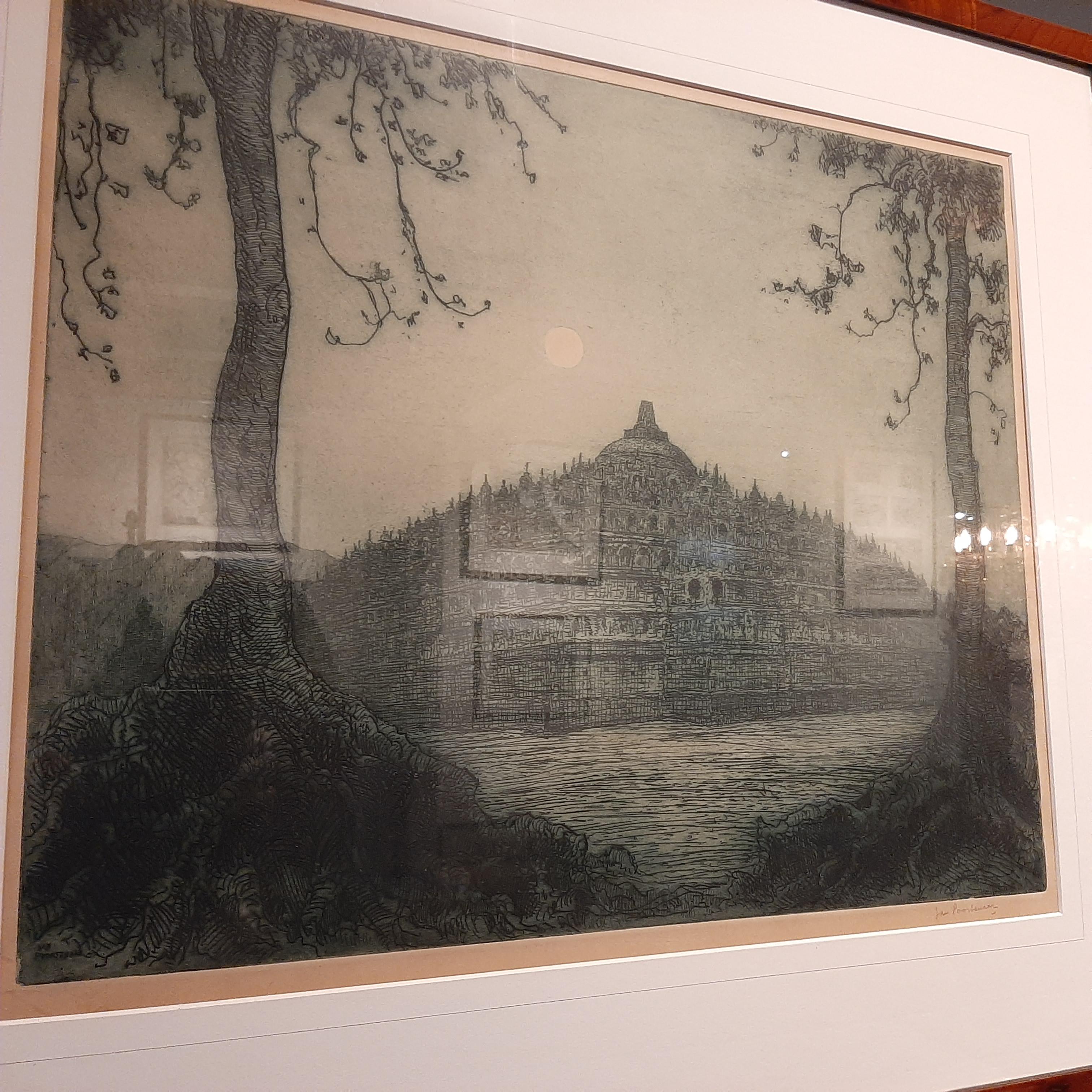 Signed etching by Jan Christian Poortenaar of the full moon at Borobudur, Java, Indonesia.

Frame included. We carefully pack our framed items to ensure safe shipping.