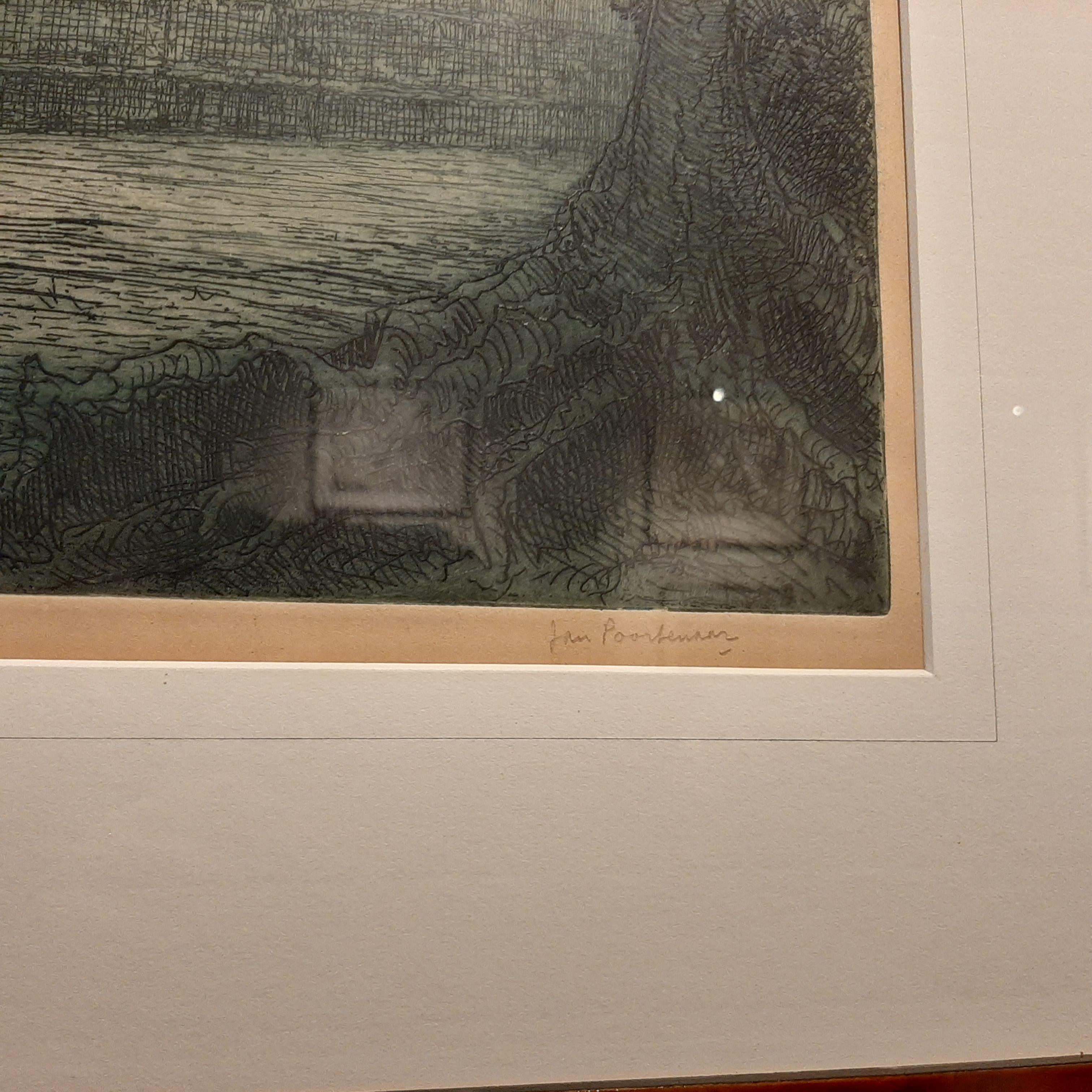 20th Century Antique Etching of the Full Moon at Borobudur Temple in Indonesia, circa 1920 For Sale