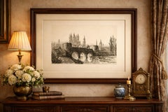 Antique Etching of Tournai, Belgium – Pont des Trous Bridge, Ernest George, 1877