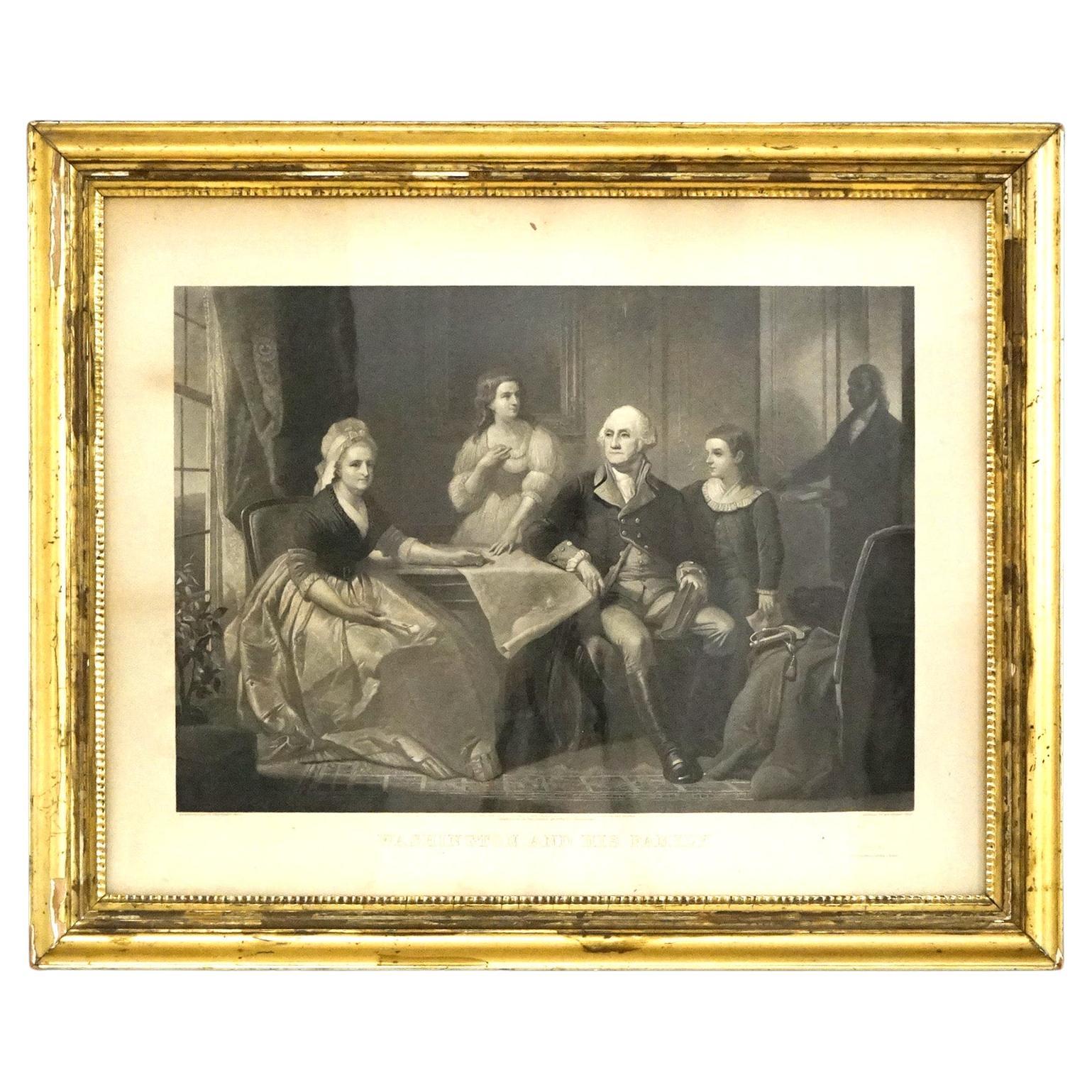 Antique Etching Proof, “Washington And His Family” 19thC For Sale