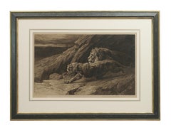 Antique Etching, 'Raiders' Lions by Herbert Dicksee. African Wildlife.