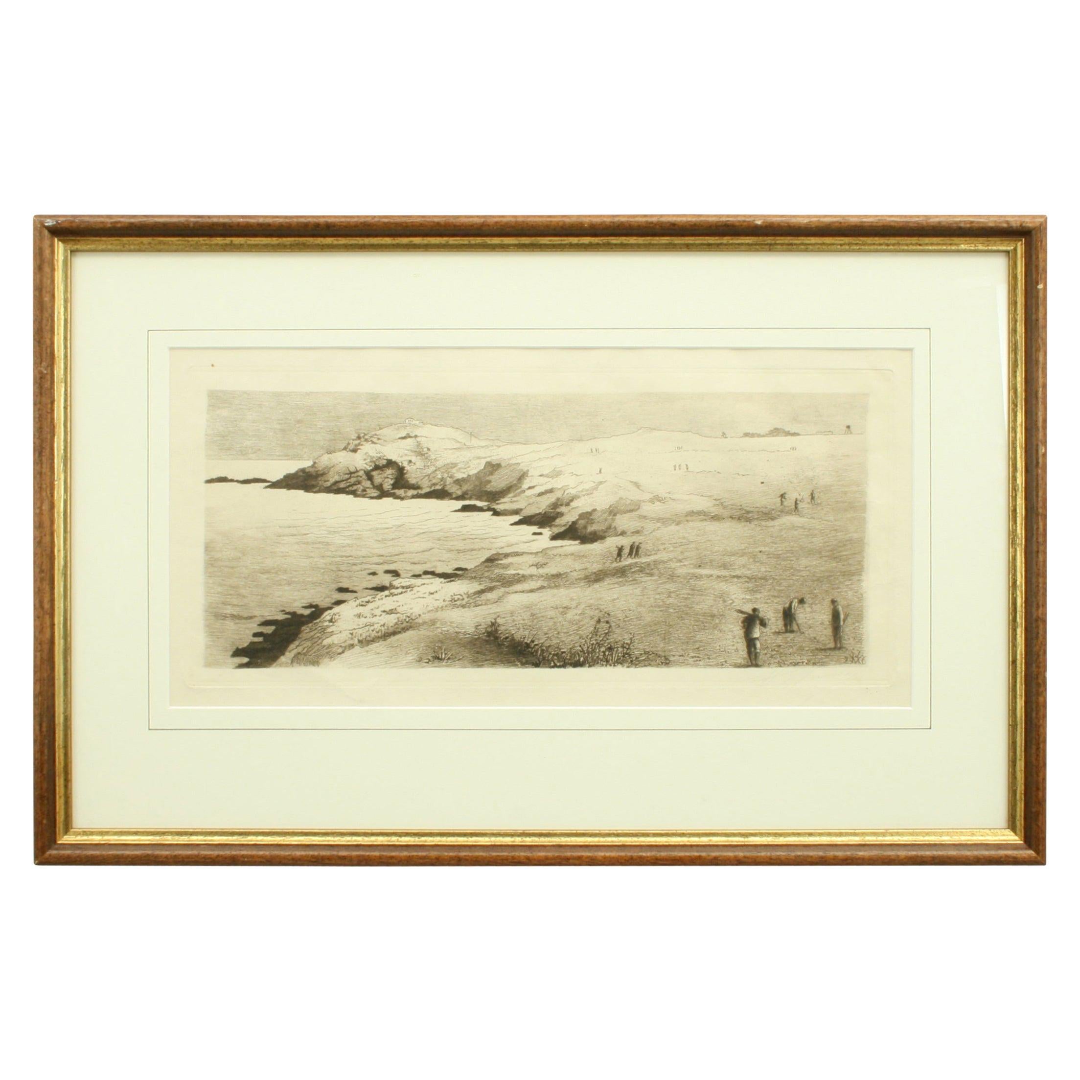 Antique Etching, Scottish Golf Course, CliffTop Golf Course at 1stDibs