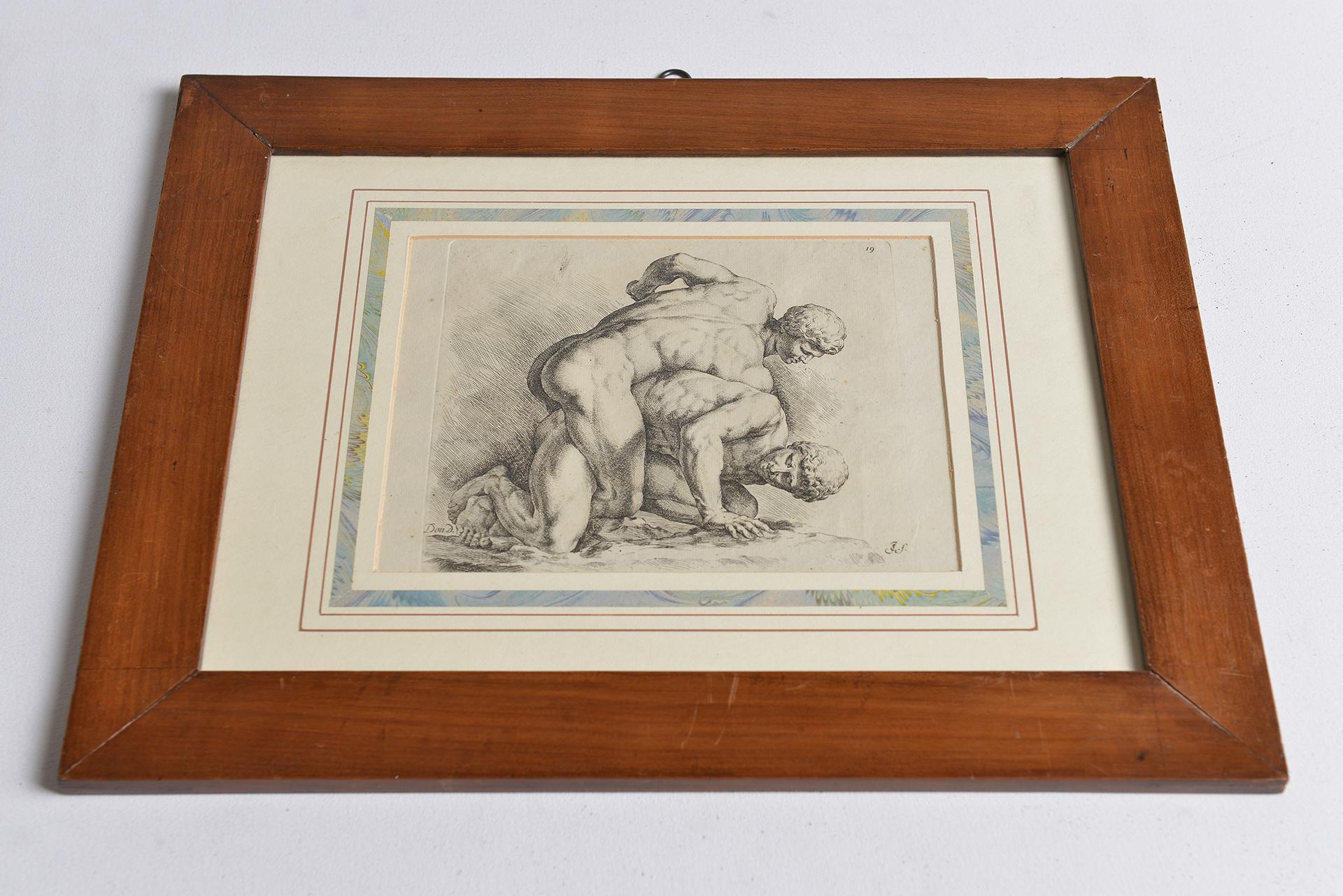 Other Antique Etching With Wrestlers For Sale