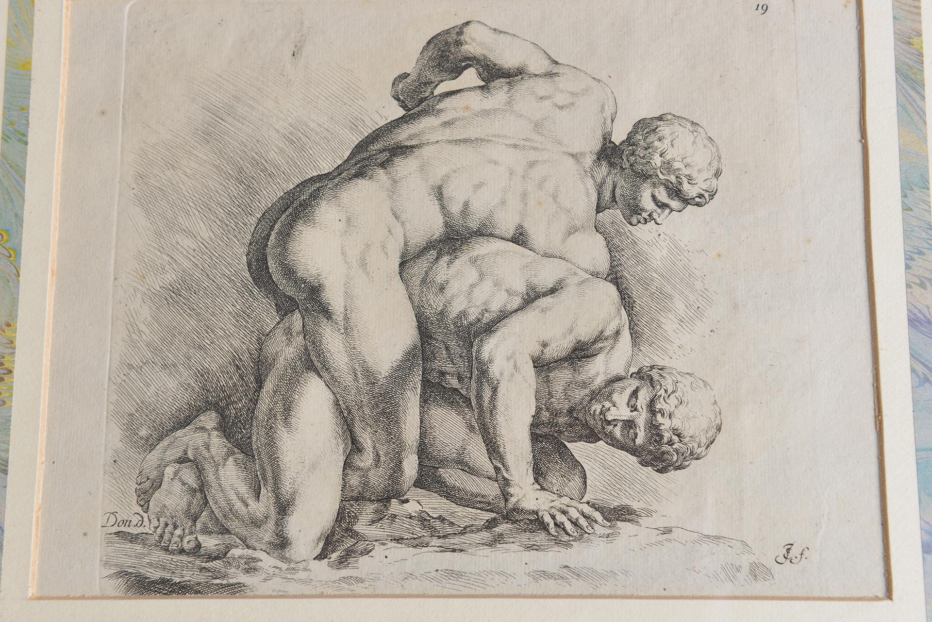 Antique Etching With Wrestlers For Sale 1