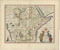 Antique Ethiopia Abyssinia Map Blaeu c.1642 – Nile, Figures, Cartouche
