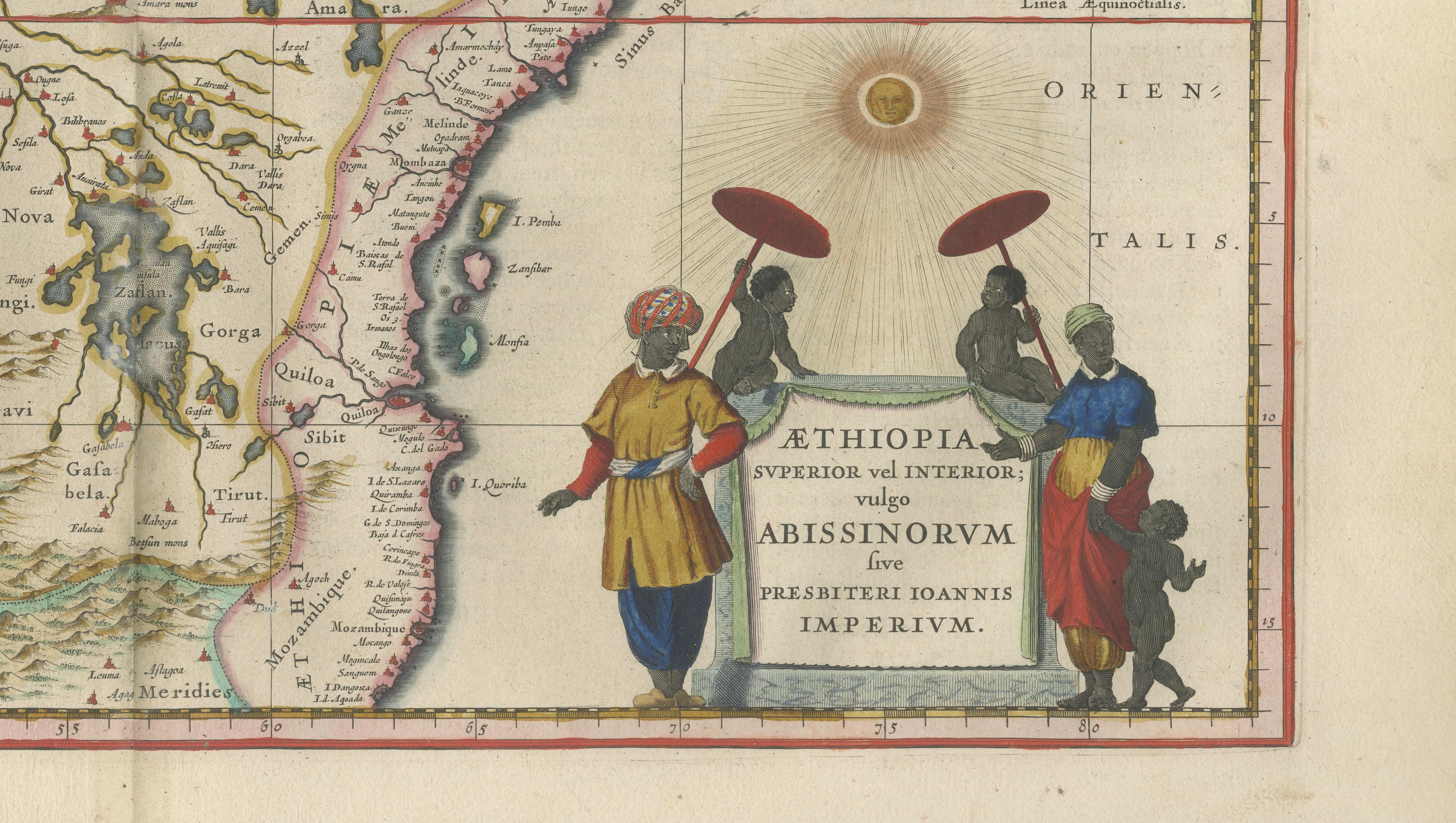 Antique Ethiopia Abyssinia Map Blaeu c.1642 – Nile, Figures, Cartouche