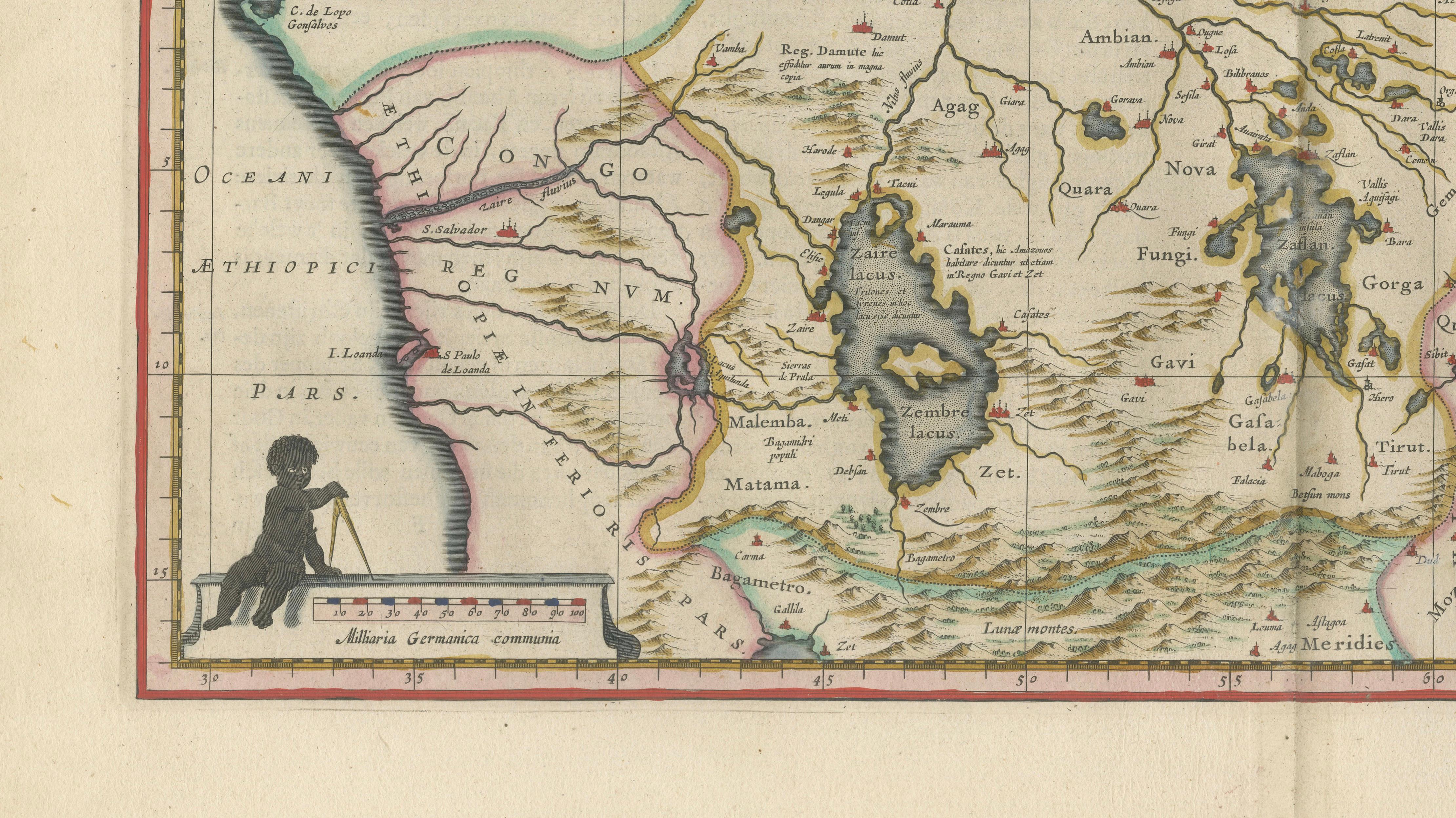 Antique Ethiopia Abyssinia Map Blaeu c.1642 – Nile, Figures, Cartouche