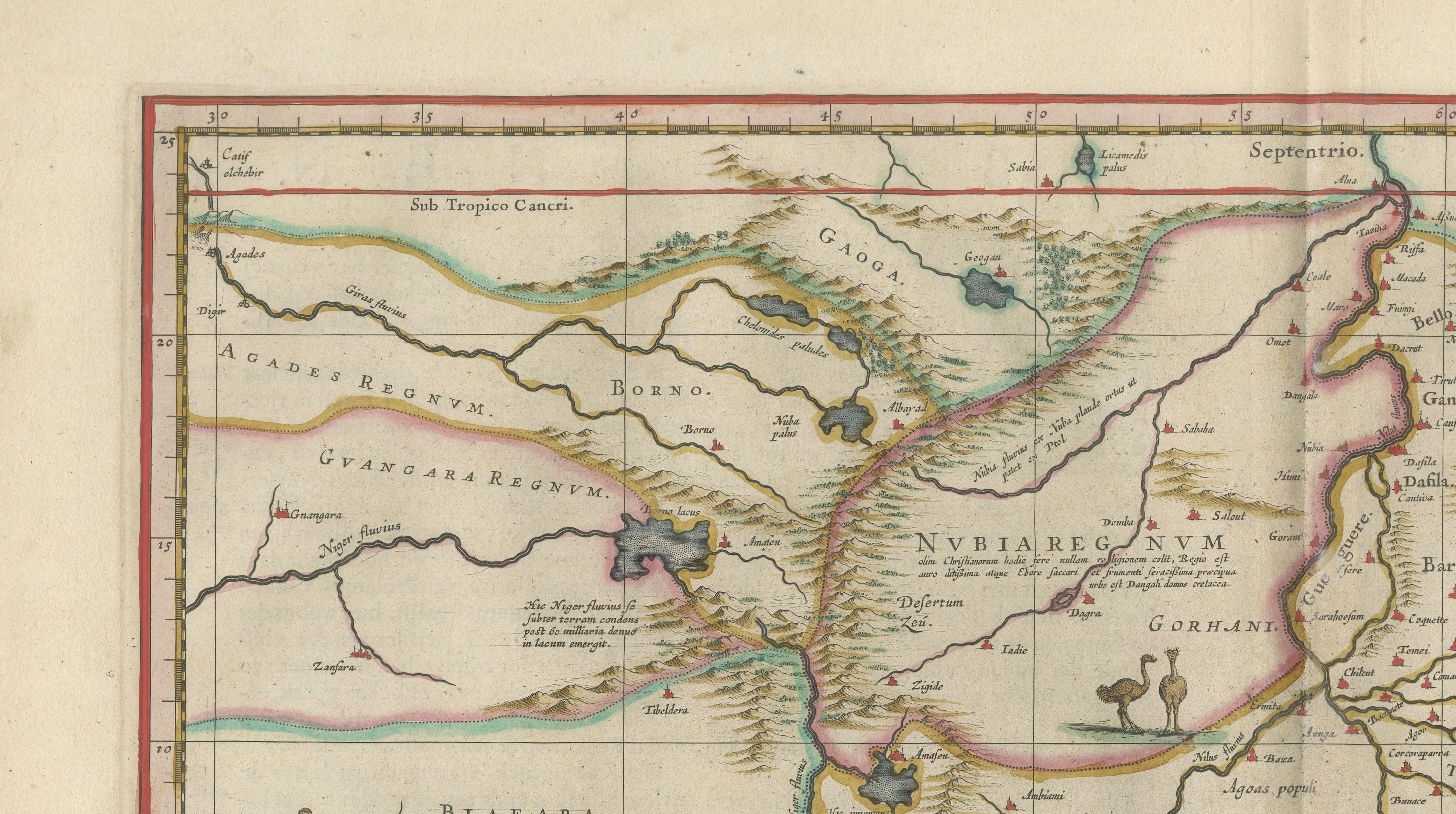 Antique Ethiopia Abyssinia Map Blaeu c.1642 – Nile, Figures, Cartouche