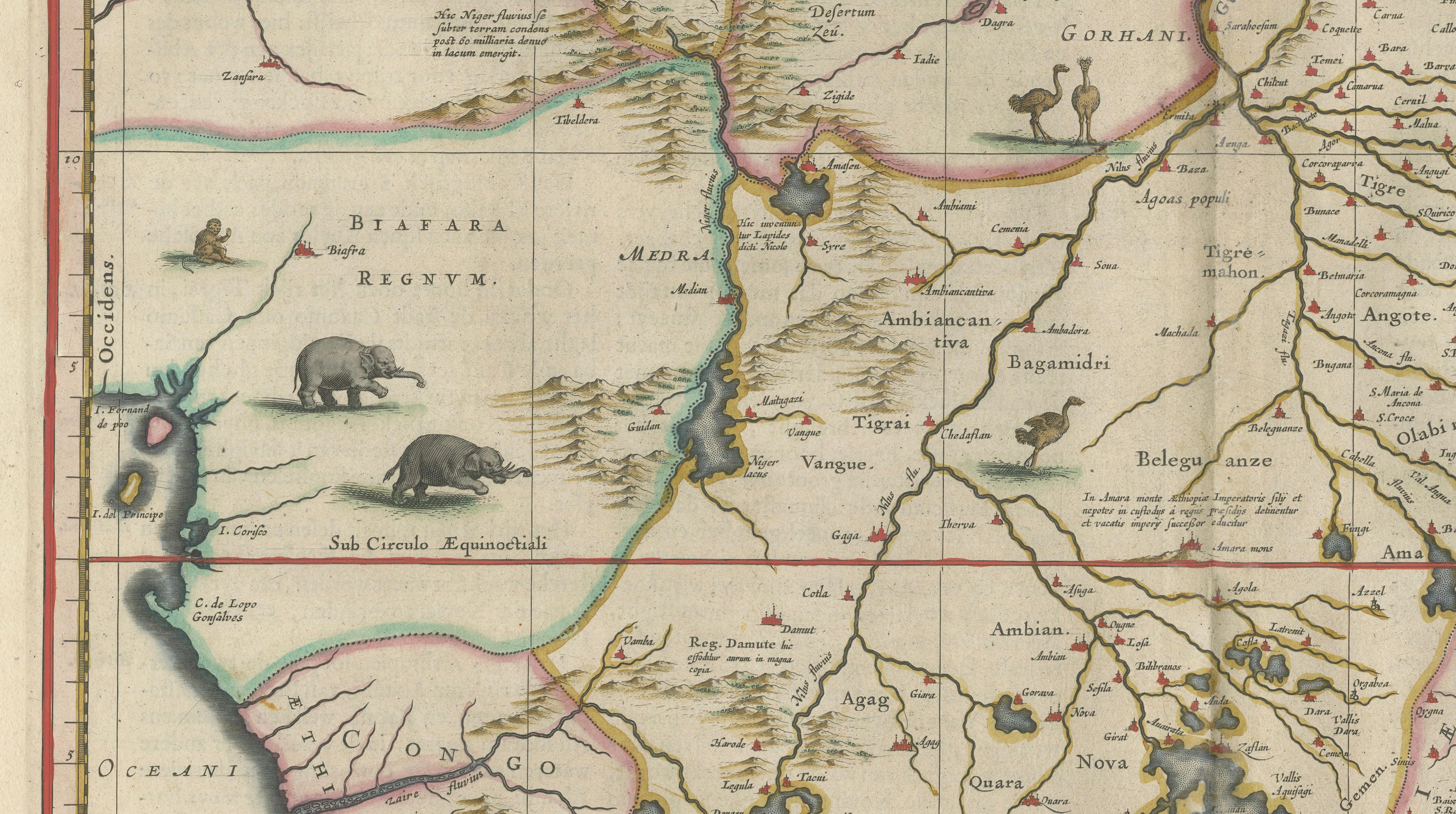 Antique Ethiopia Abyssinia Map Blaeu c.1642 – Nile, Figures, Cartouche