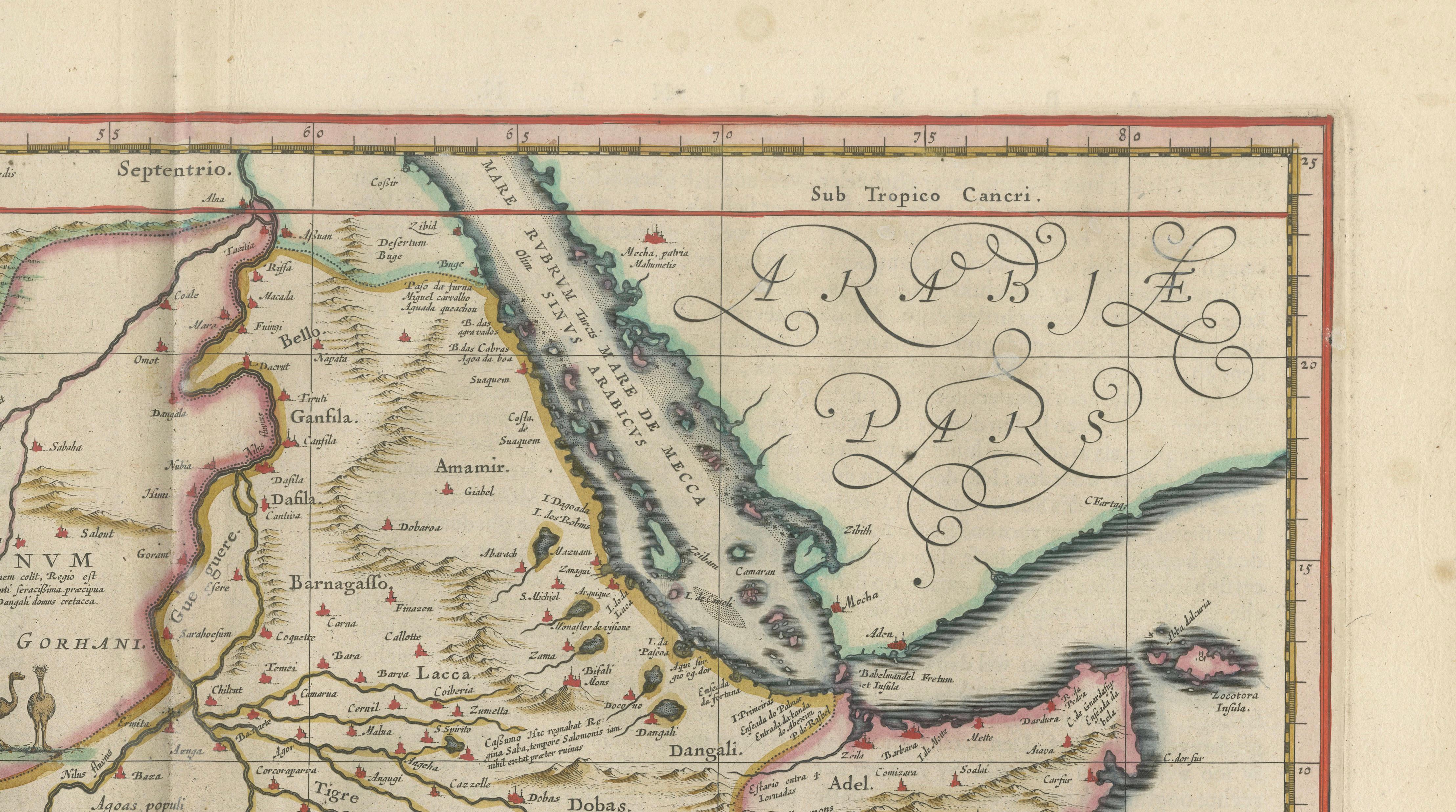 Antique Ethiopia Abyssinia Map Blaeu c.1642 – Nile, Figures, Cartouche