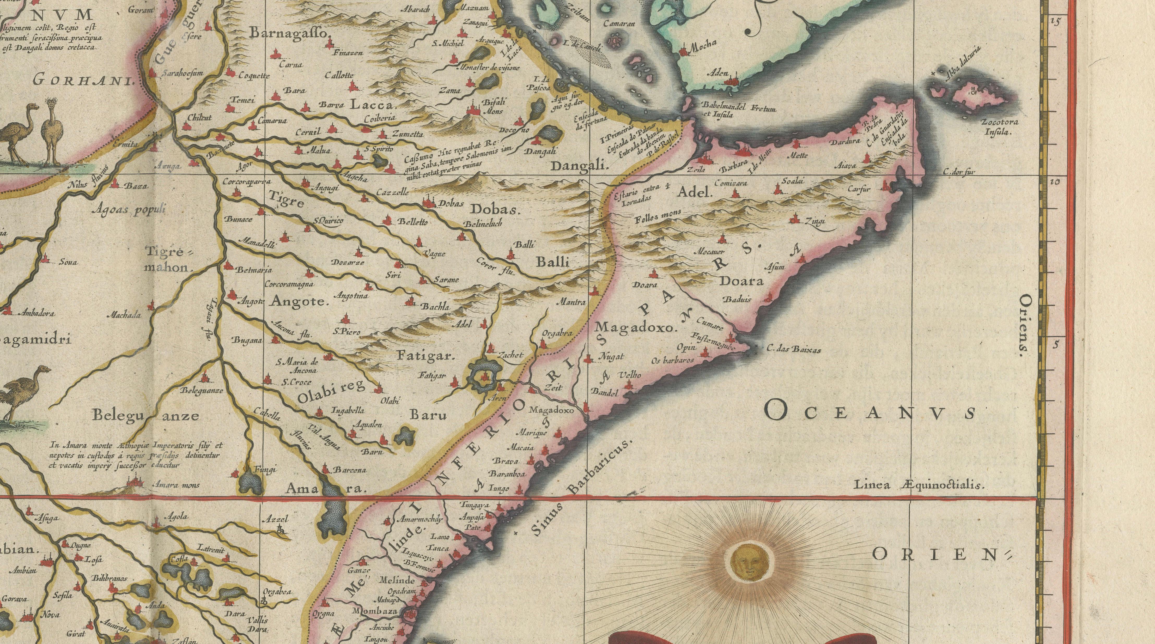 Antique Ethiopia Abyssinia Map Blaeu c.1642 – Nile, Figures, Cartouche