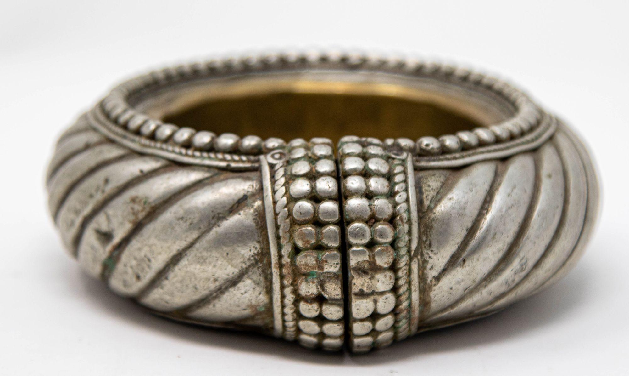 Etched Antique Ethnic North African Moroccan Silver Anklet Ashtray Catchall Dish For Sale