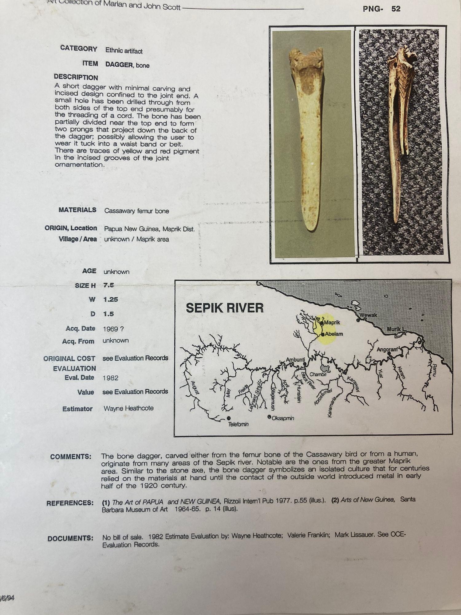 Folk Art Antique Ethnic Artifact Sepik River Cassowary Bone from Papua New Guinea For Sale
