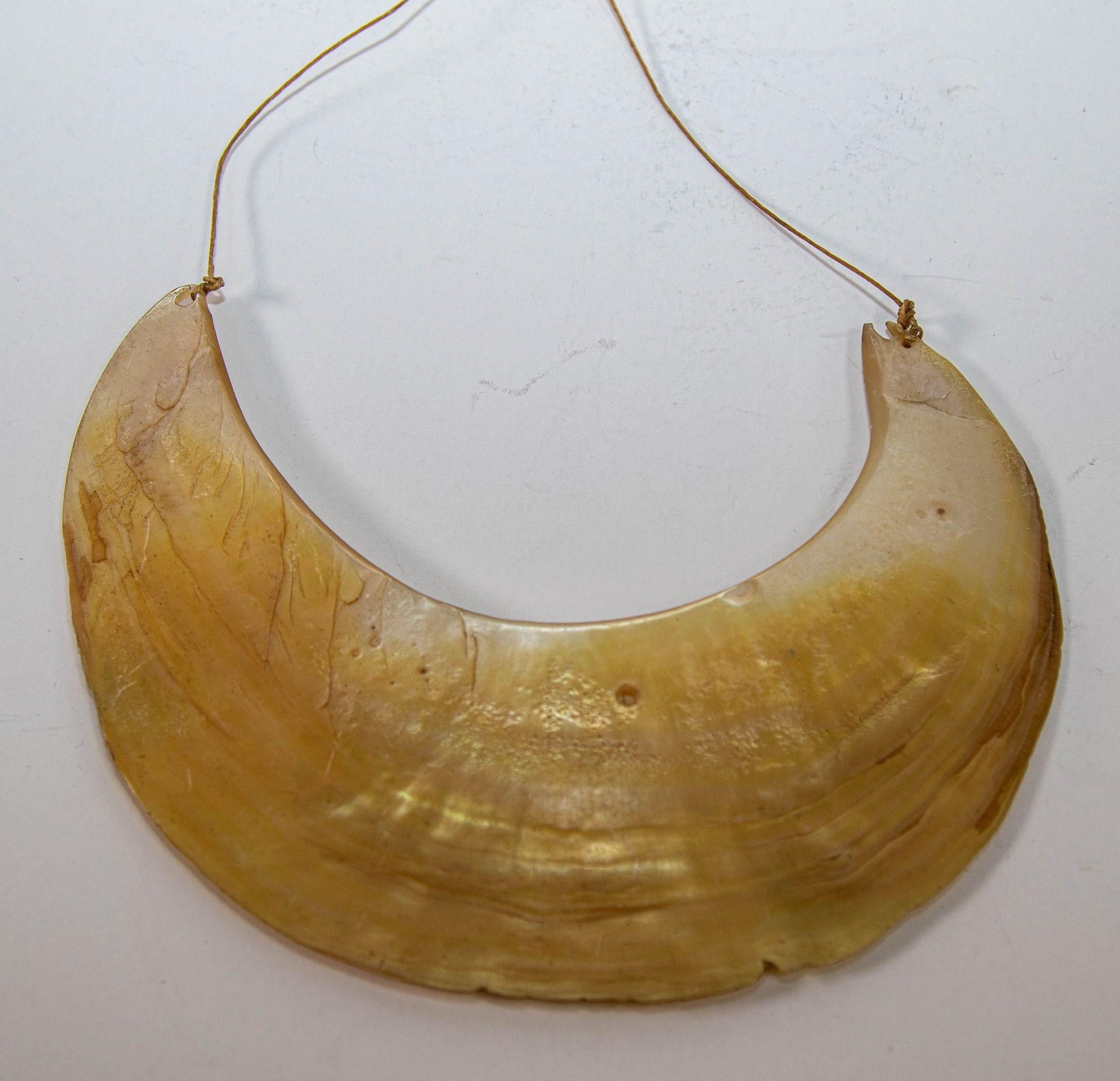Hand-Crafted Antique Ethnic Tribal Kina Crescent Shell Necklaces Papua New Guinea Set of 3 For Sale