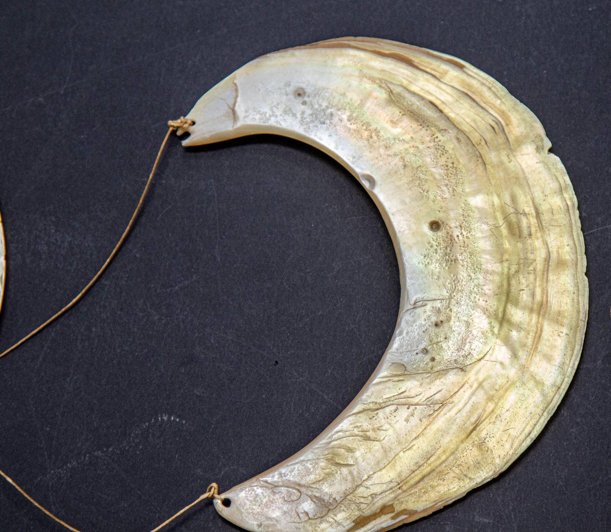 Antique Ethnic Tribal Kina Crescent Shell Necklaces Papua New Guinea Set of 3 In Good Condition For Sale In North Hollywood, CA
