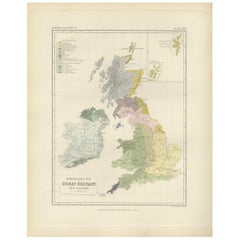 Antique Ethnographic Map of Great Britain and Ireland by Johnston '1850'