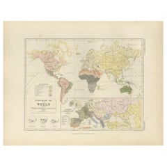 Antique Ethnographic Map of the World by Johnston '1850'
