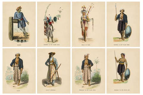 Antique Ethnographic Prints of Indonesia & Timor Islands, Set of 8, 1852