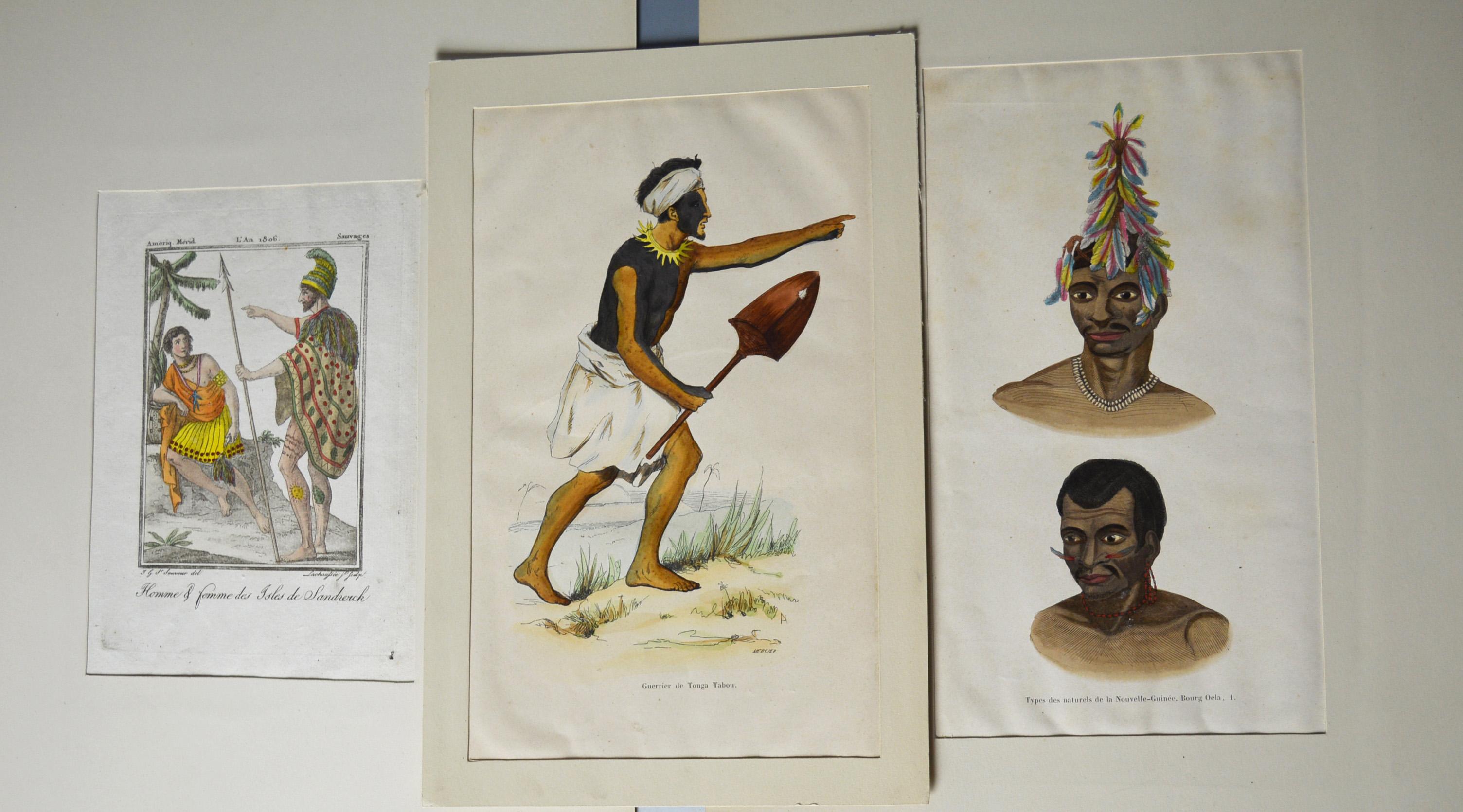 XIXe siècle Set d'estampes anciennes Ethnographiques Tribal Art Décor Interior Design en vente