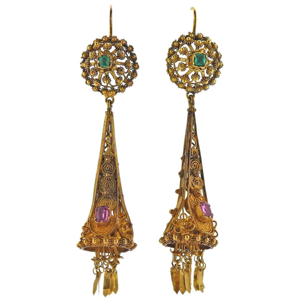 Antique 15K Gold Drop Earrings at 1stDibs