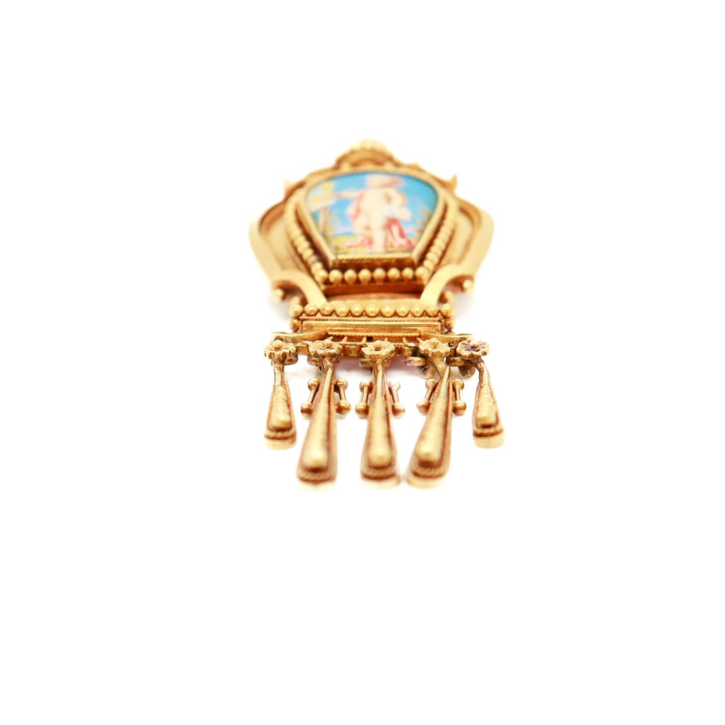 Antique Etruscan High Karat Gold & Porcelain Plaque Brooch after Fontenay For Sale 6