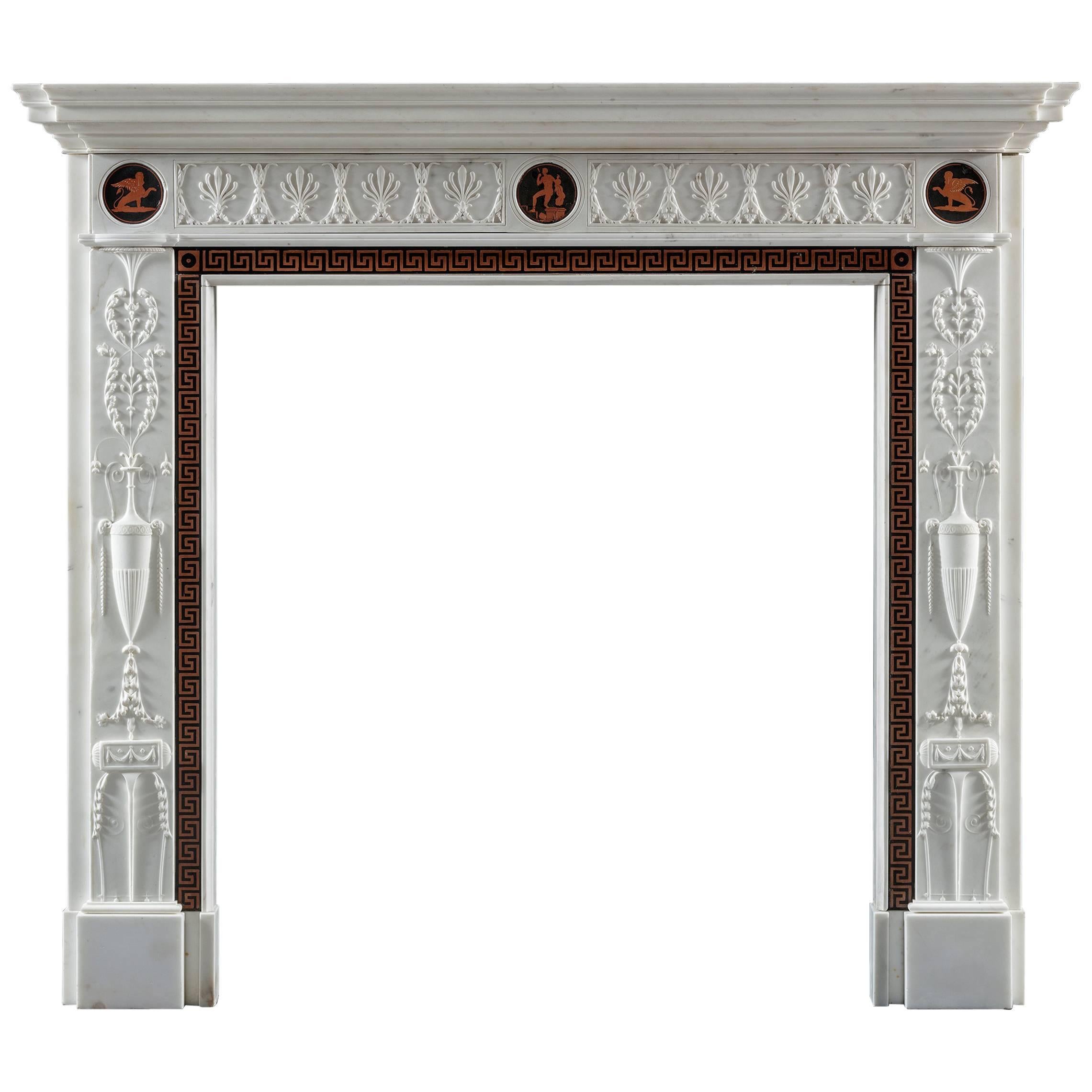Antique Etruscan Neoclassical Fireplace after Robert Adam