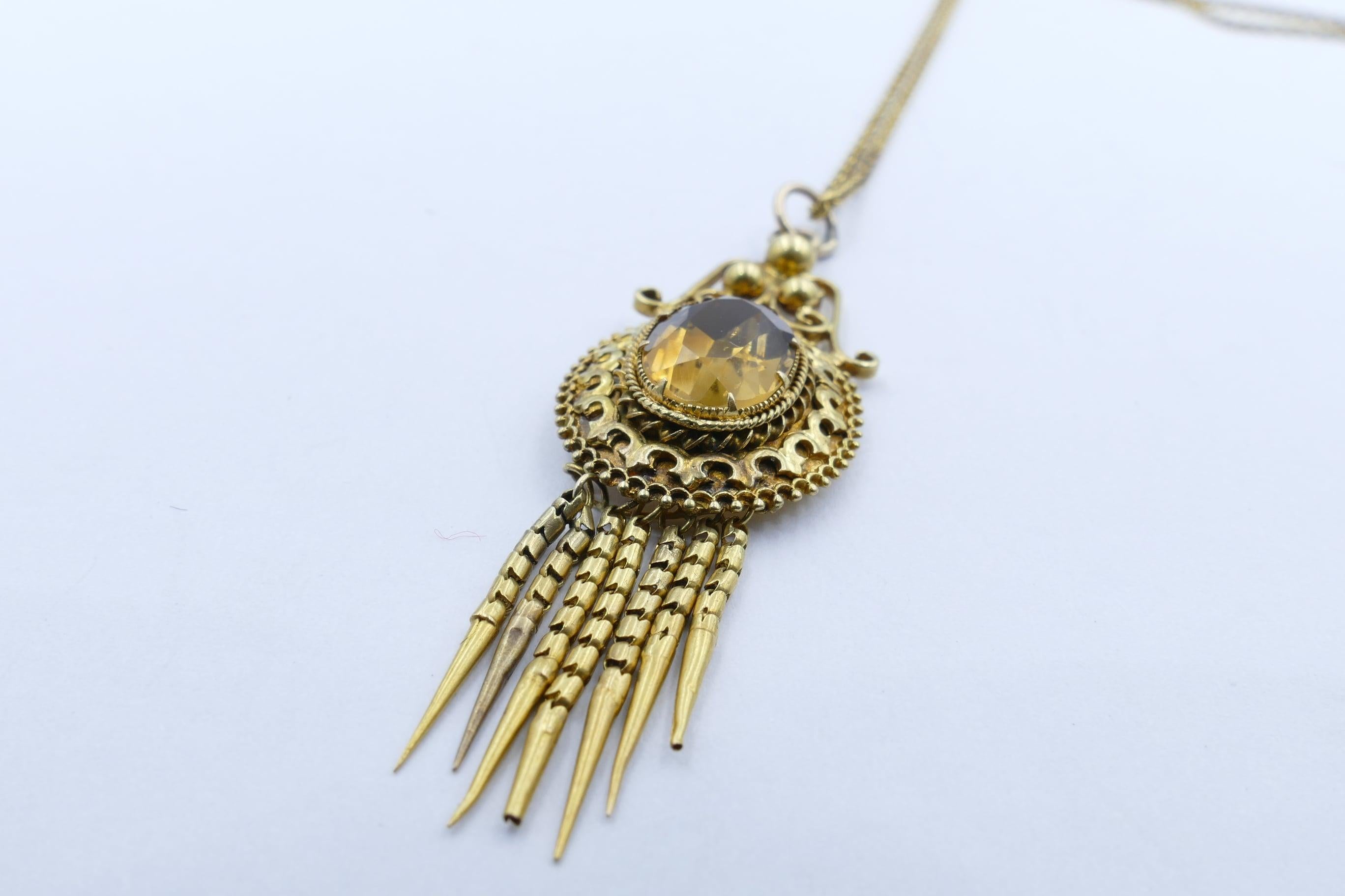 Antique Etruscan Revival 18 Carat Yellow Gold Citrine Pendant In Good Condition In Splitter's Creek, NSW