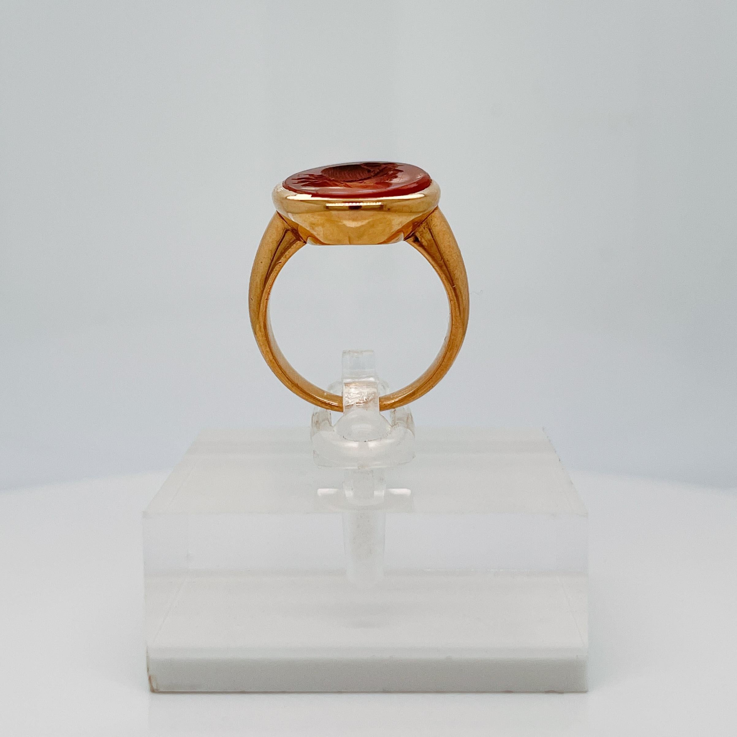 Antique Etruscan Revival 18K Gold & Carnelian Carved Intaglio Signet Ring For Sale 5