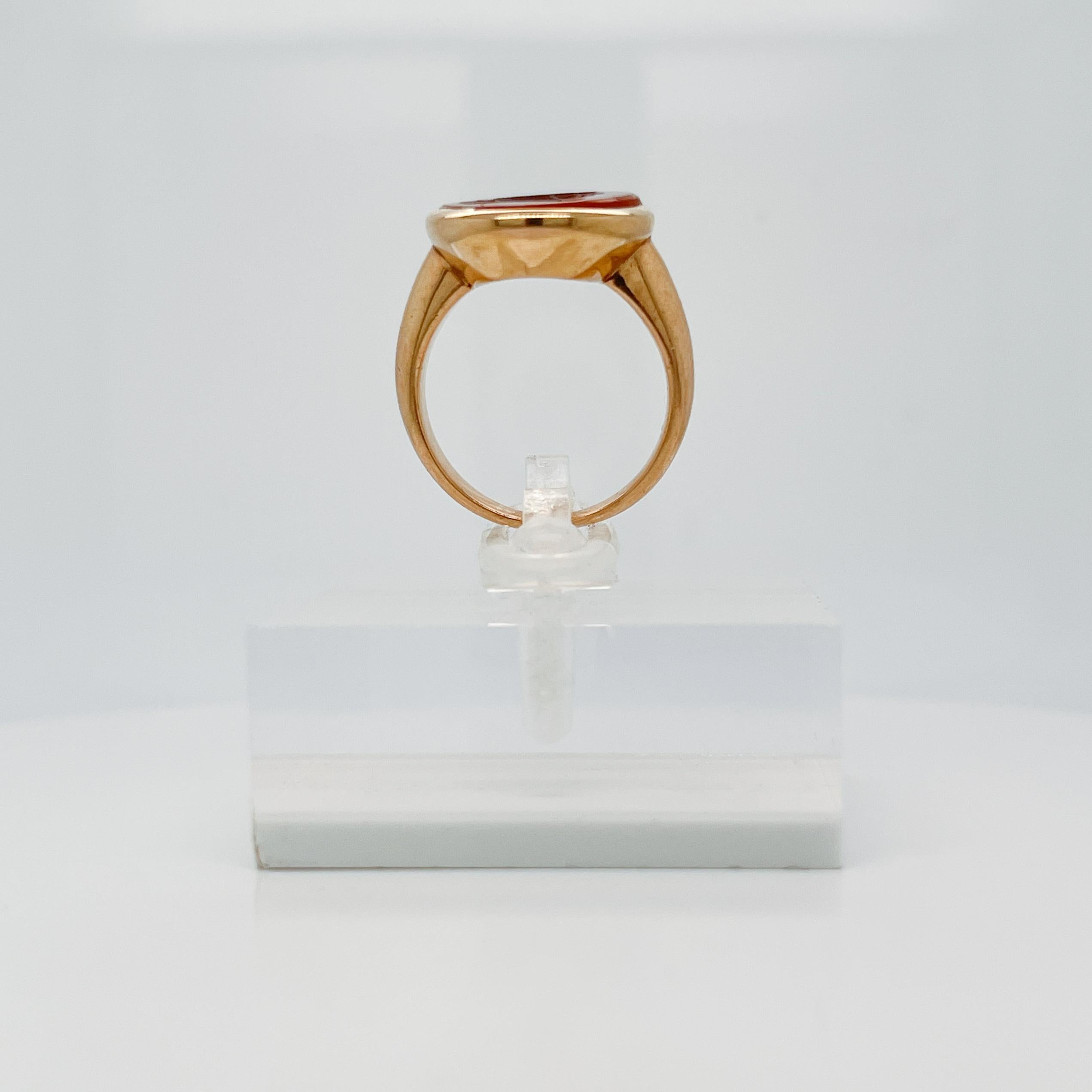 Antique Etruscan Revival 18K Gold & Carnelian Carved Intaglio Signet Ring For Sale 7