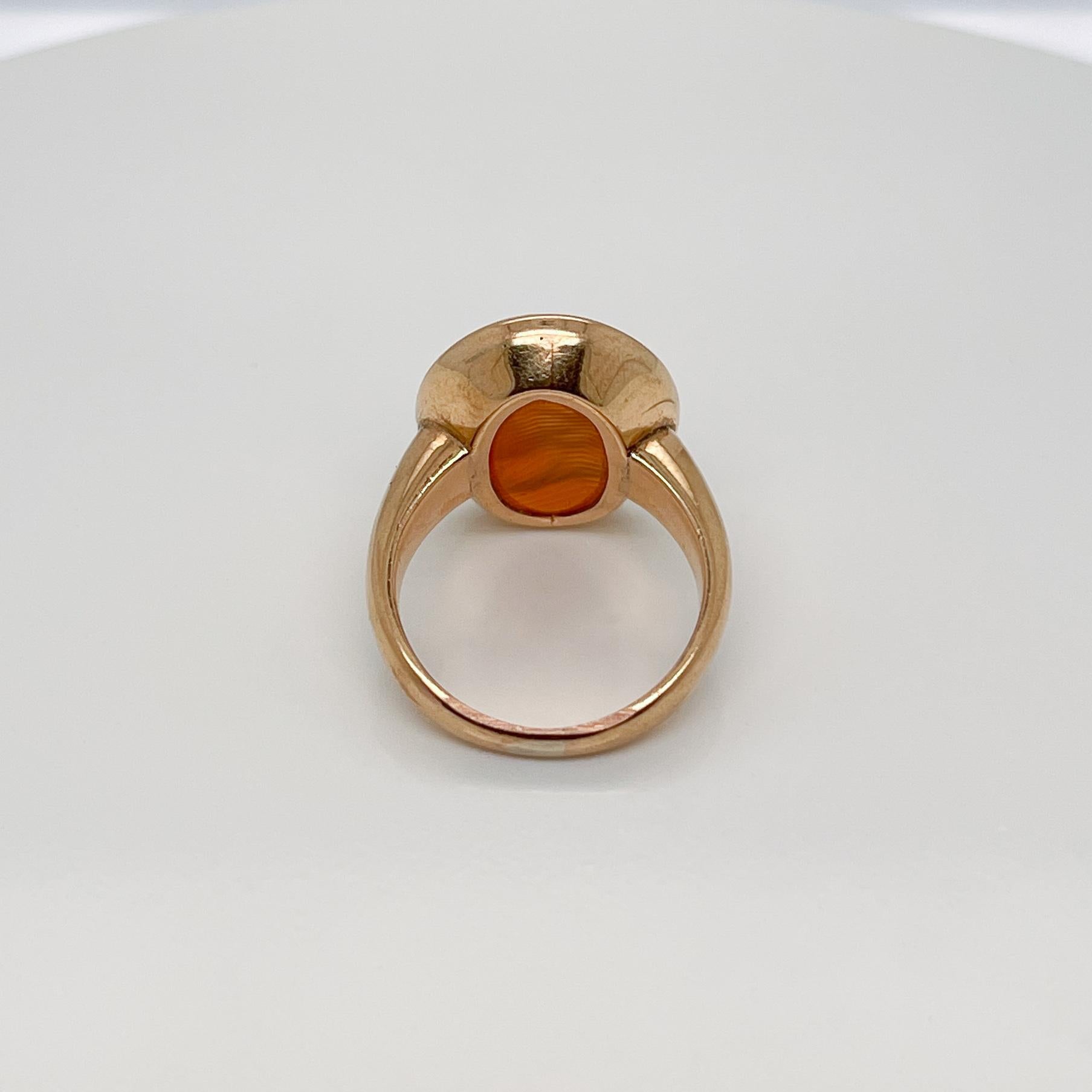 Antique Etruscan Revival 18K Gold & Carnelian Carved Intaglio Signet Ring 10