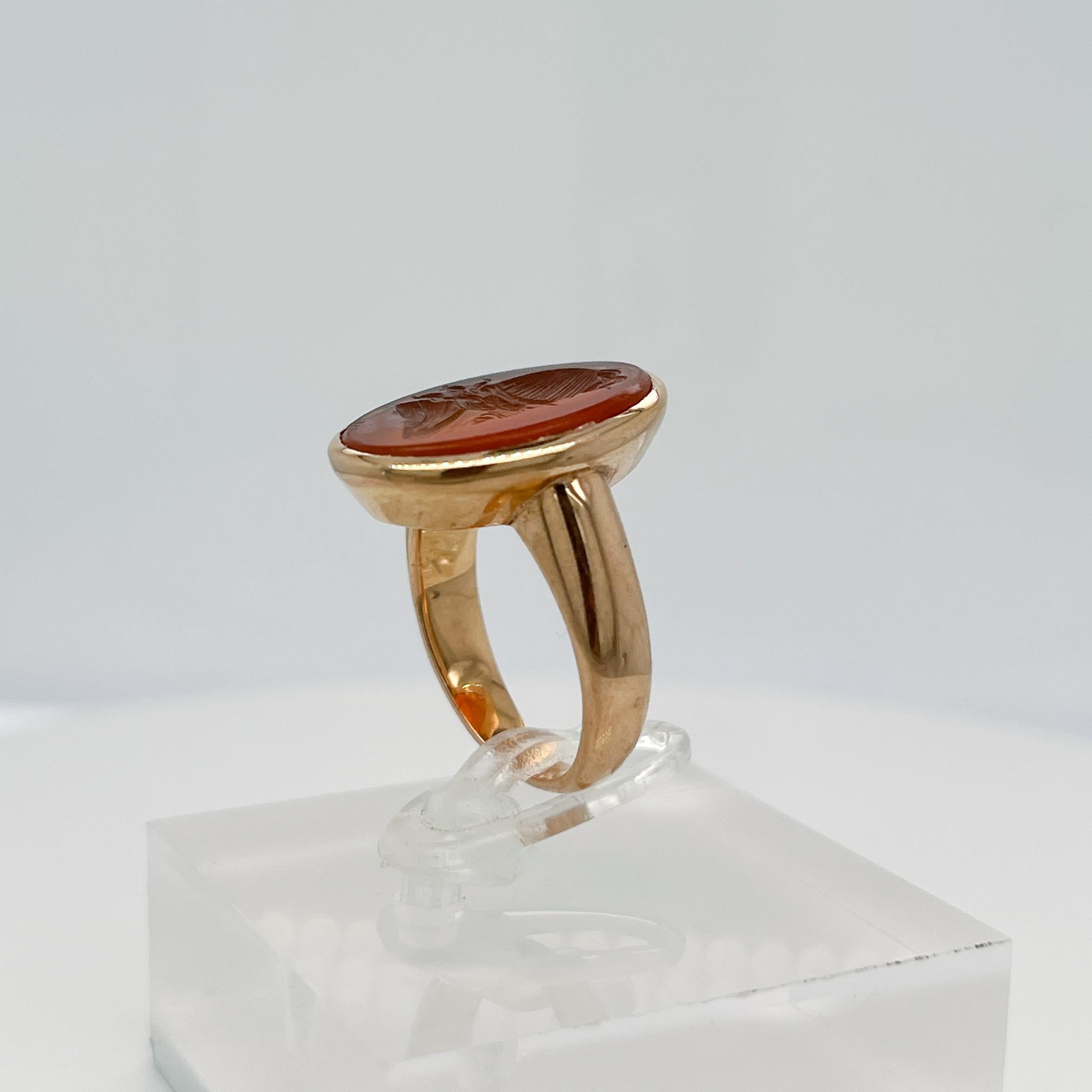 Antique Etruscan Revival 18K Gold & Carnelian Carved Intaglio Signet Ring For Sale 1