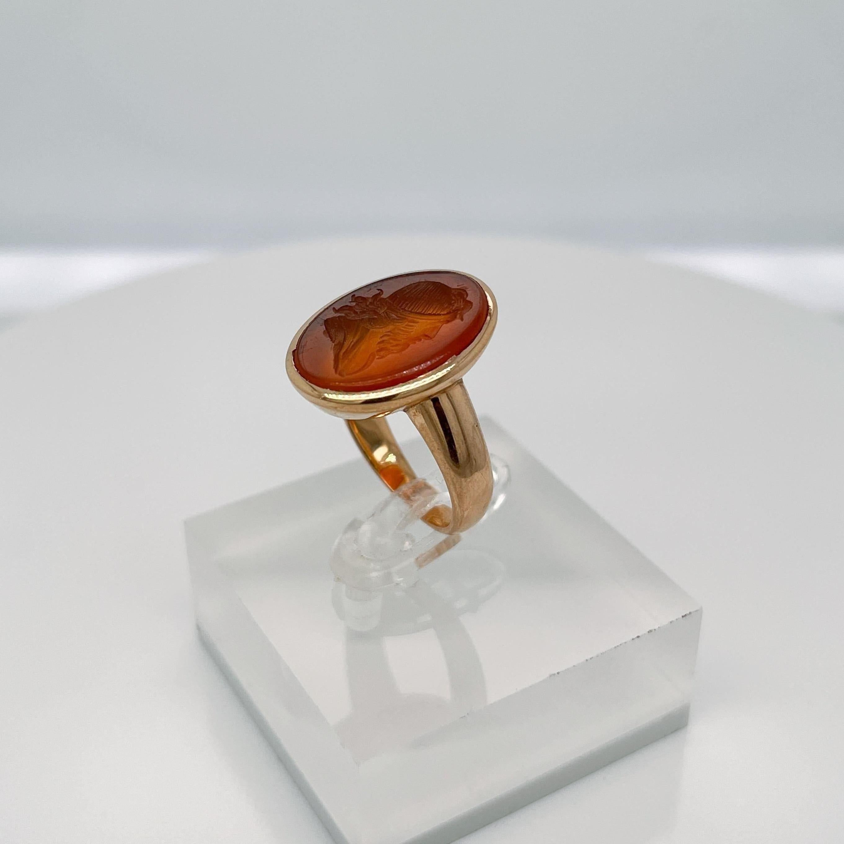 Antique Etruscan Revival 18K Gold & Carnelian Carved Intaglio Signet Ring For Sale 2