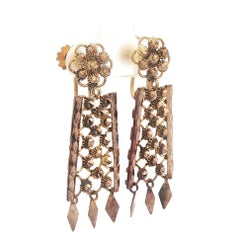 Antique Etruscan Revival 18k Yellow Gold Dangle Screw On Earrings