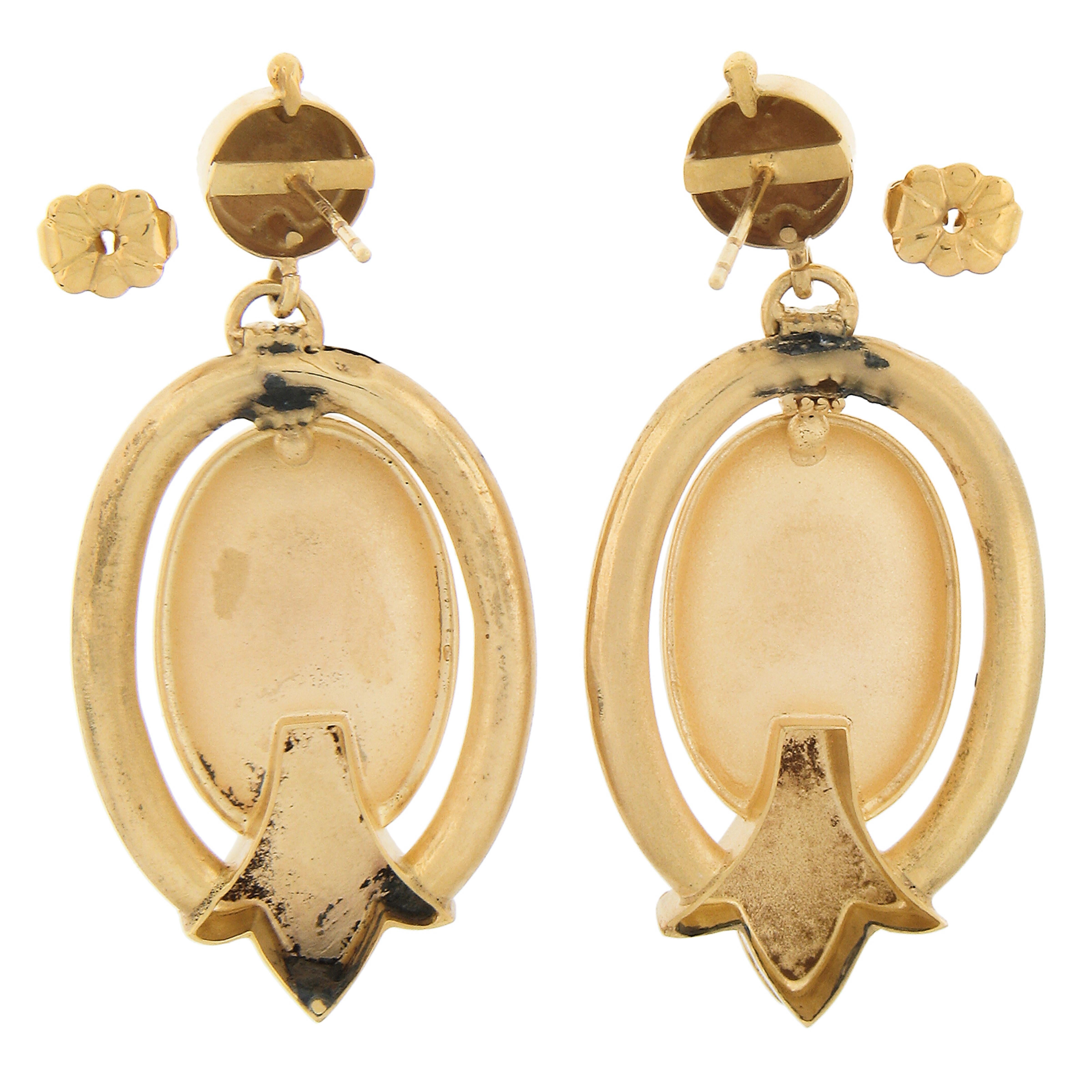 Antique Etruscan Revival 18k Yellow Gold Dual Finish Floral Dangle Drop Earrings For Sale 2